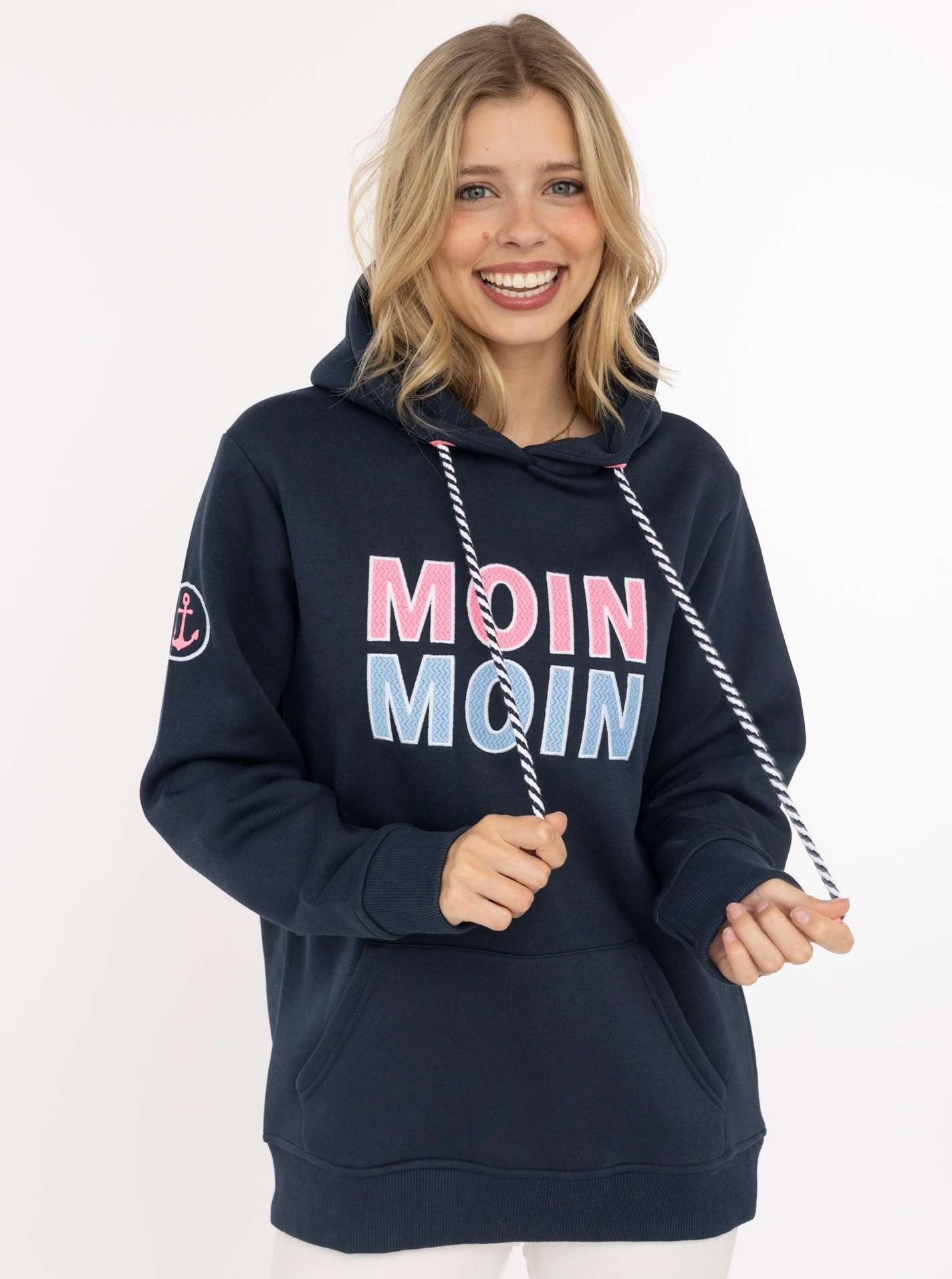 Zwillingsherz Hoodie "Moin Moin" auffälliges Front Logo, Anker am Arm, Kapuze mit Kordel, Kängurutasche
