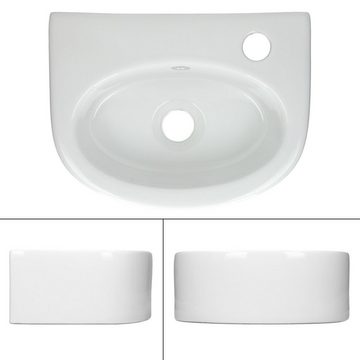 ECD Germany Waschtisch Waschbecken aus Keramik Aufsatzwaschbecken Waschtisch Waschschale, Waschbecken 355x255x130mm Weiß inkl. Ablaufgarnitur mit Überlauf