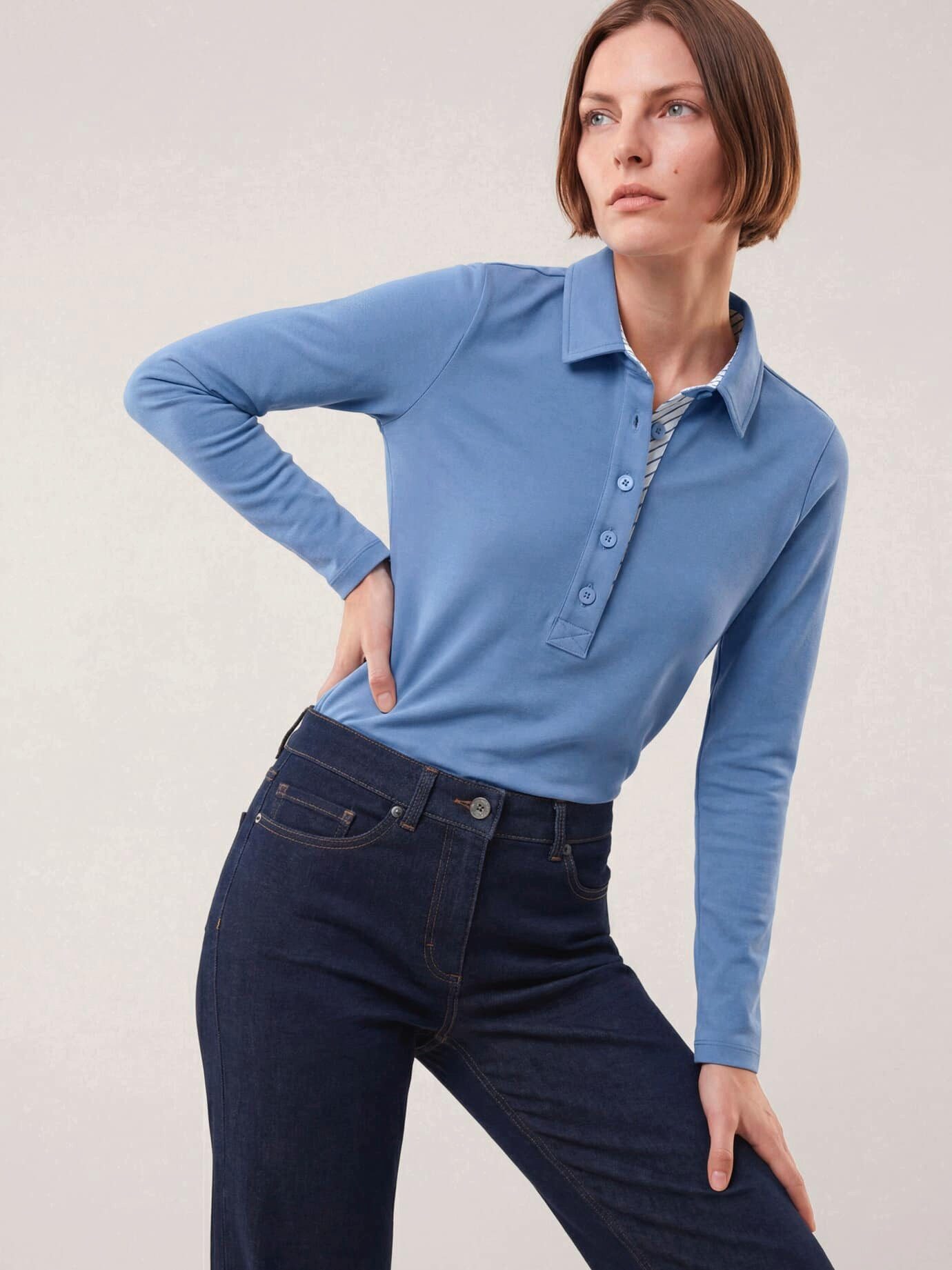 Walbusch Poloshirt Damen Poloshirt aus Baumwolle Polokragen Langarm, Polokragen