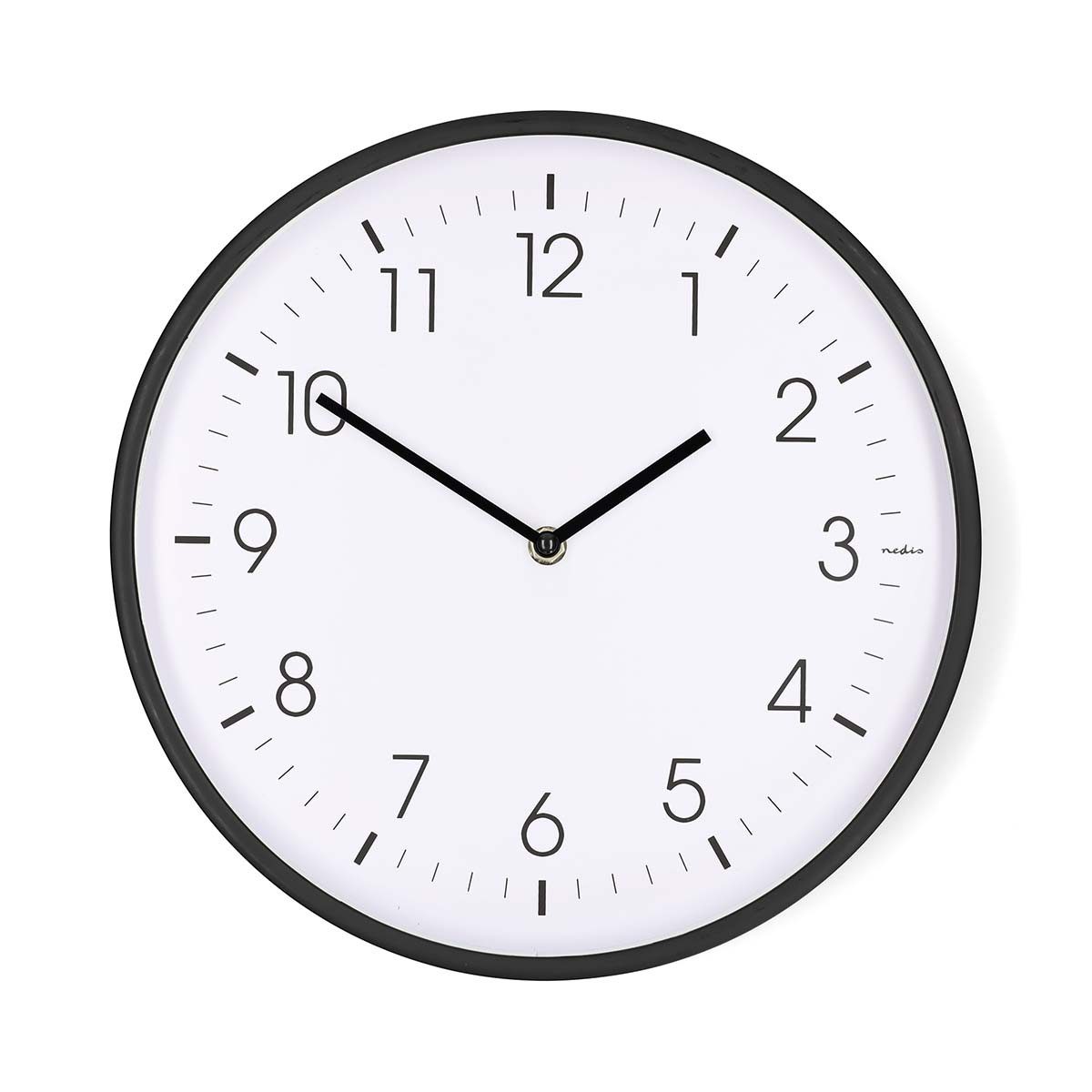 Nedis Wanduhr CLWA1226BK (Geräuschlose Wanduhr, Quarzwerk, elegantes Design, leicht aufzuhängen)