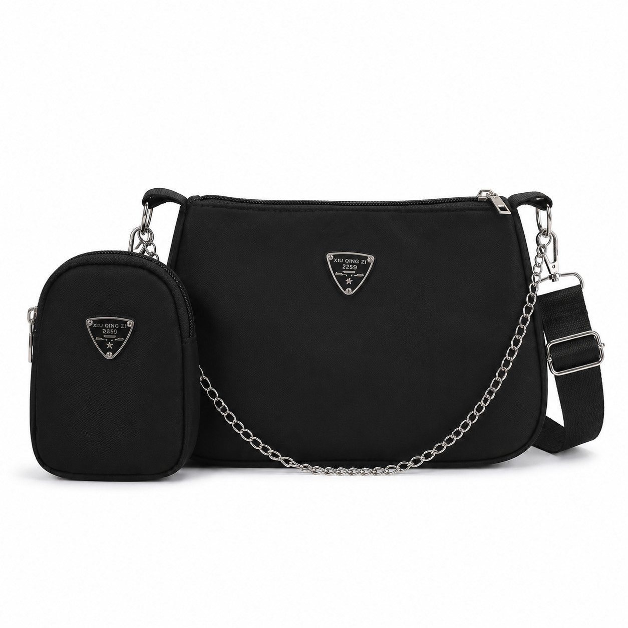 nsihing Umhängetasche Umhängetasche Damen aus Nylon, Schultertasche mit Anhängertasche, Leichte Schultertasche mit Reißverschluss für Schule und Alltag