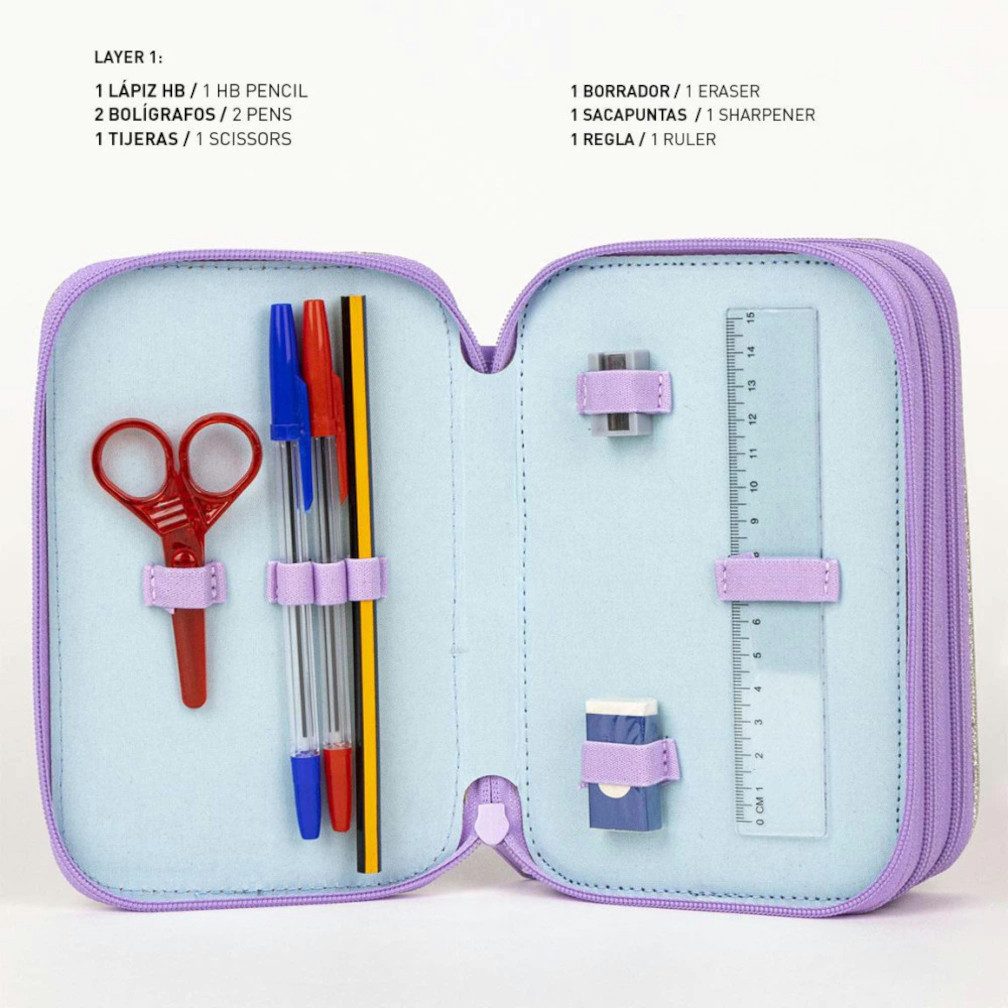 Cerda Federtasche Frozen 3 Fach gefüllt Federmäppchen Federmappe Mäppchen Anna Elsa, (42-tlg)
