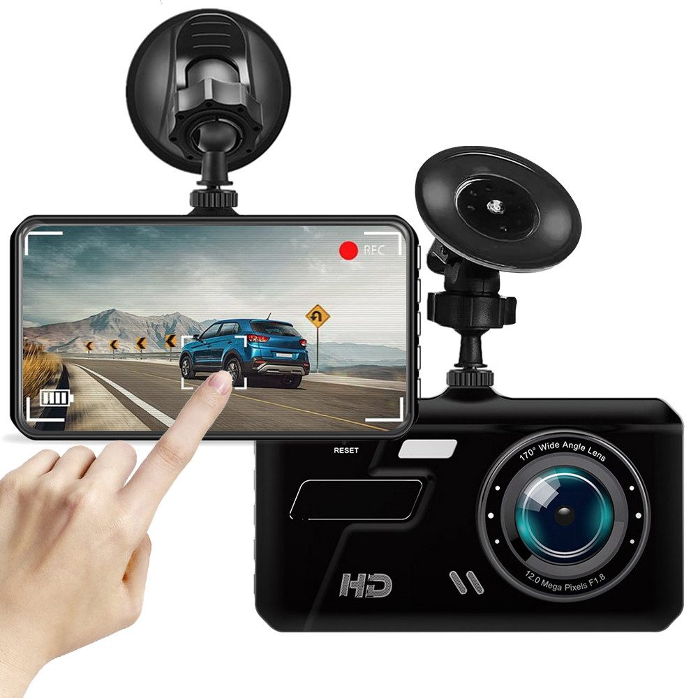 MOPUEA Dashcam 4 Zoll Bildschirm 1080P 2 Kamera 140° Weitwinkel Dashcam (Full HD, Dashcam mit 4 Zoll Bildschirm 2 Kameras und 32GB Karte, 1080P Aufnahme Nachtsicht 140 Grad Weitwinkel Touchscreen)