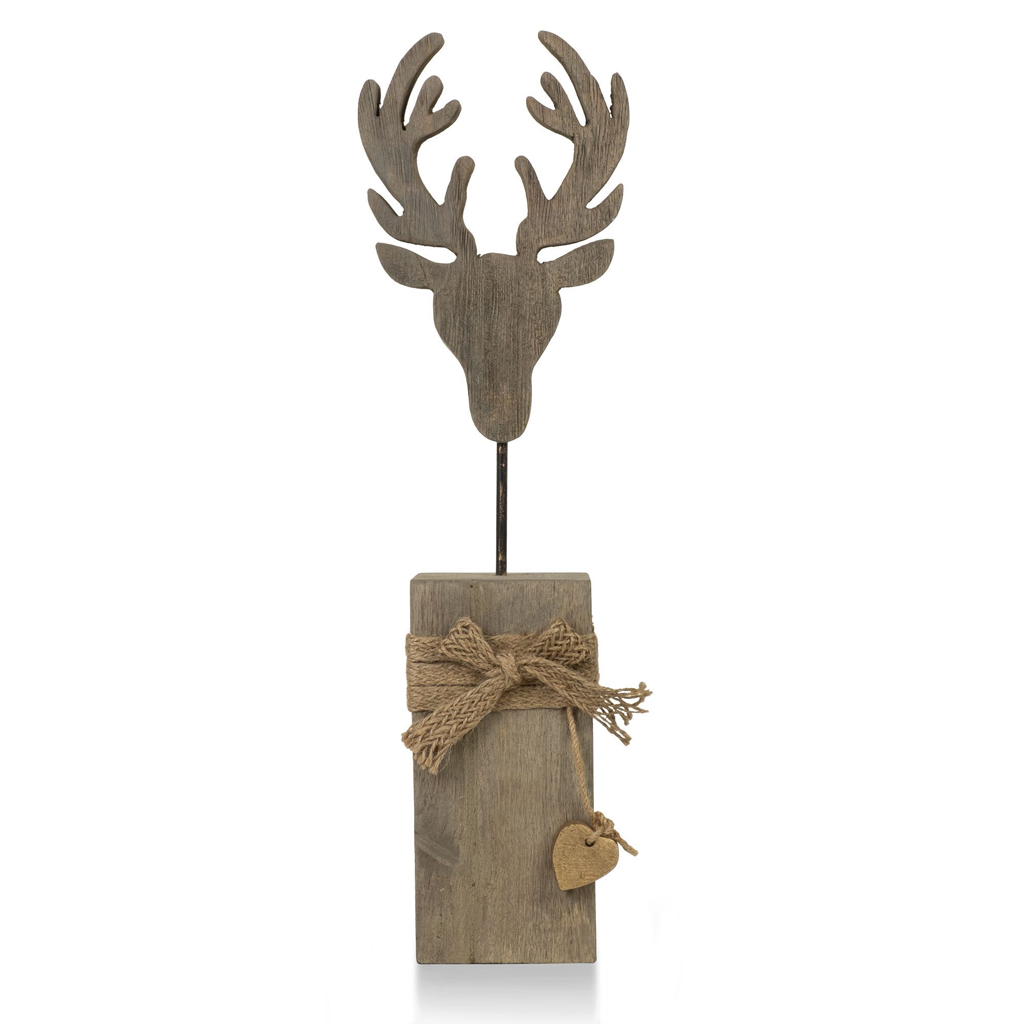 Moritz Skulptur Dekofigur Hirschkopf auf Mangoholzsockel 50 cm Weihnachten, Holz, Tischdeko, Fensterdeko, Wanddeko, Holzdeko, Weihnachtsdeko