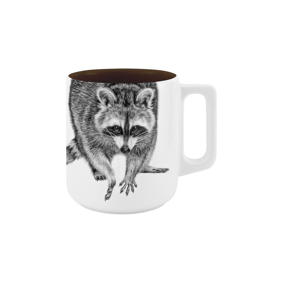 mittelpunkt. Tasse mit Henkel . innen farbig . Waschbär