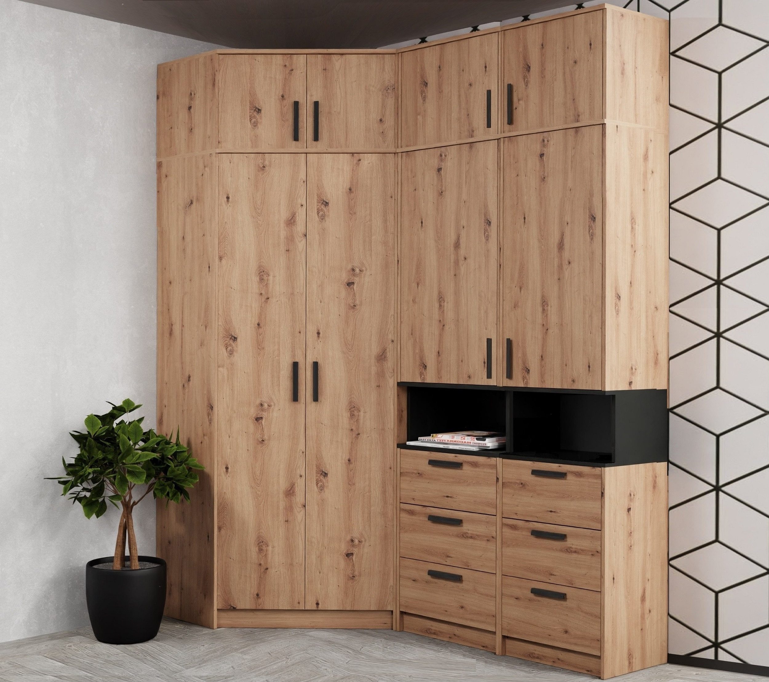 Marmex Möbel Schrank-Set Grant G14 Kinderzimmer-Set, Jugendzimmer-Set, (6-St., 2 Regale, Eckschrank, drei Schrankverlängerungen), Soft-Close-Türen, Vollauszug d – Bild 4 von 4