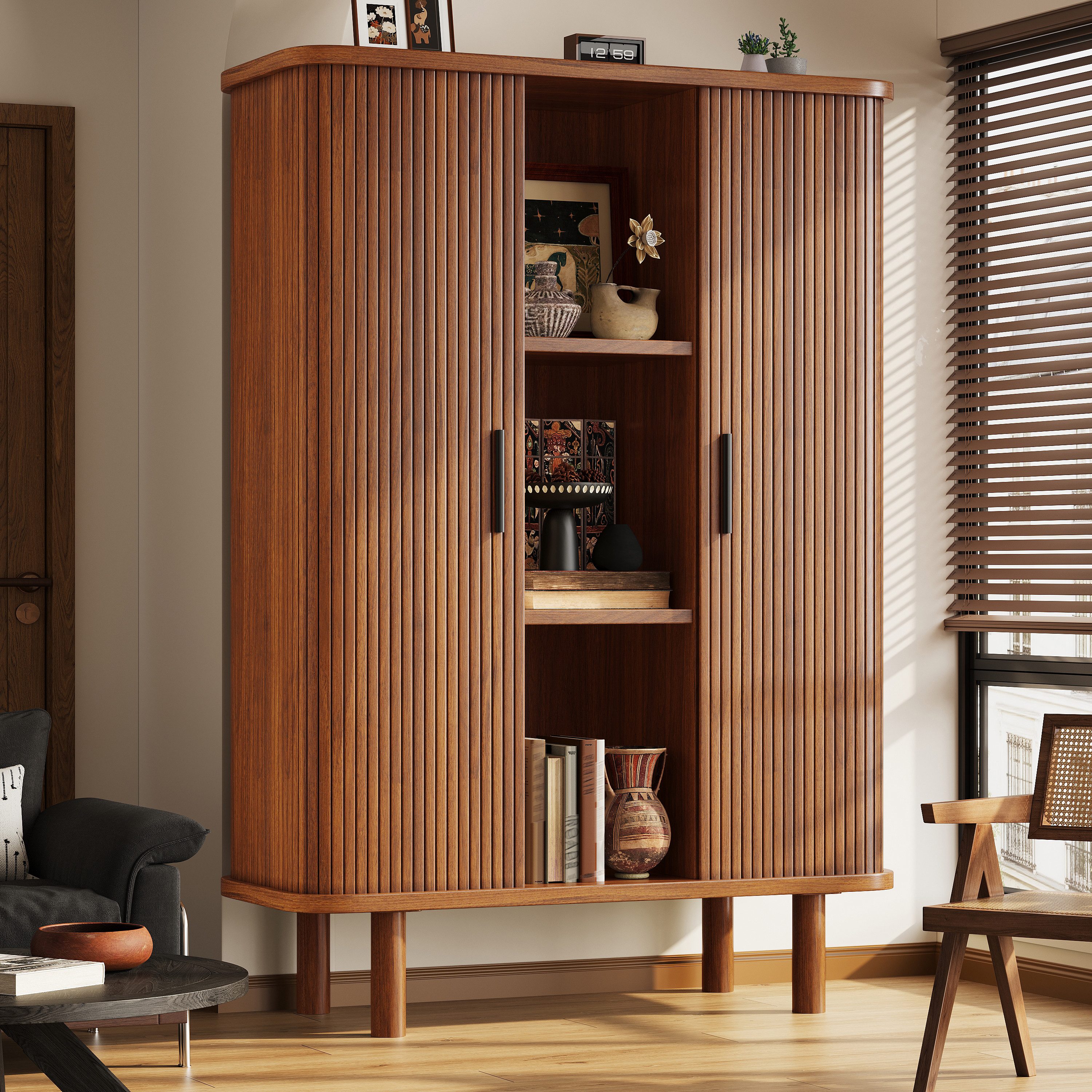HAUSS SPOLE Hochschrank mit abgerundeten Kanten,Beistellschrank mit Holzbeine,Du