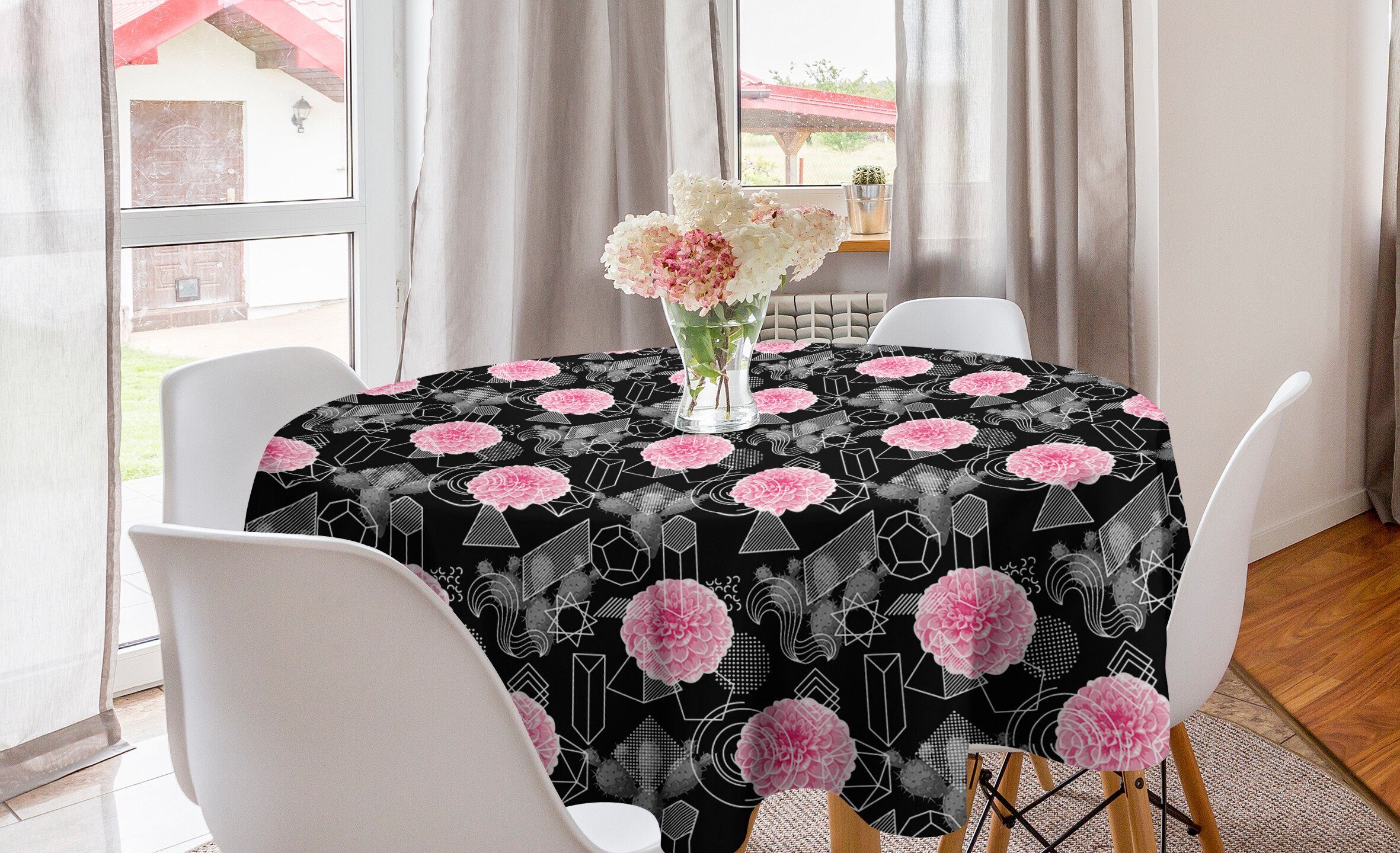 Abakuhaus Tischdecke Kreis Tischdecke Abdeckung für Esszimmer Küche Dekoration, Modern Abstrakte Formen und Blumen | Tischdecken