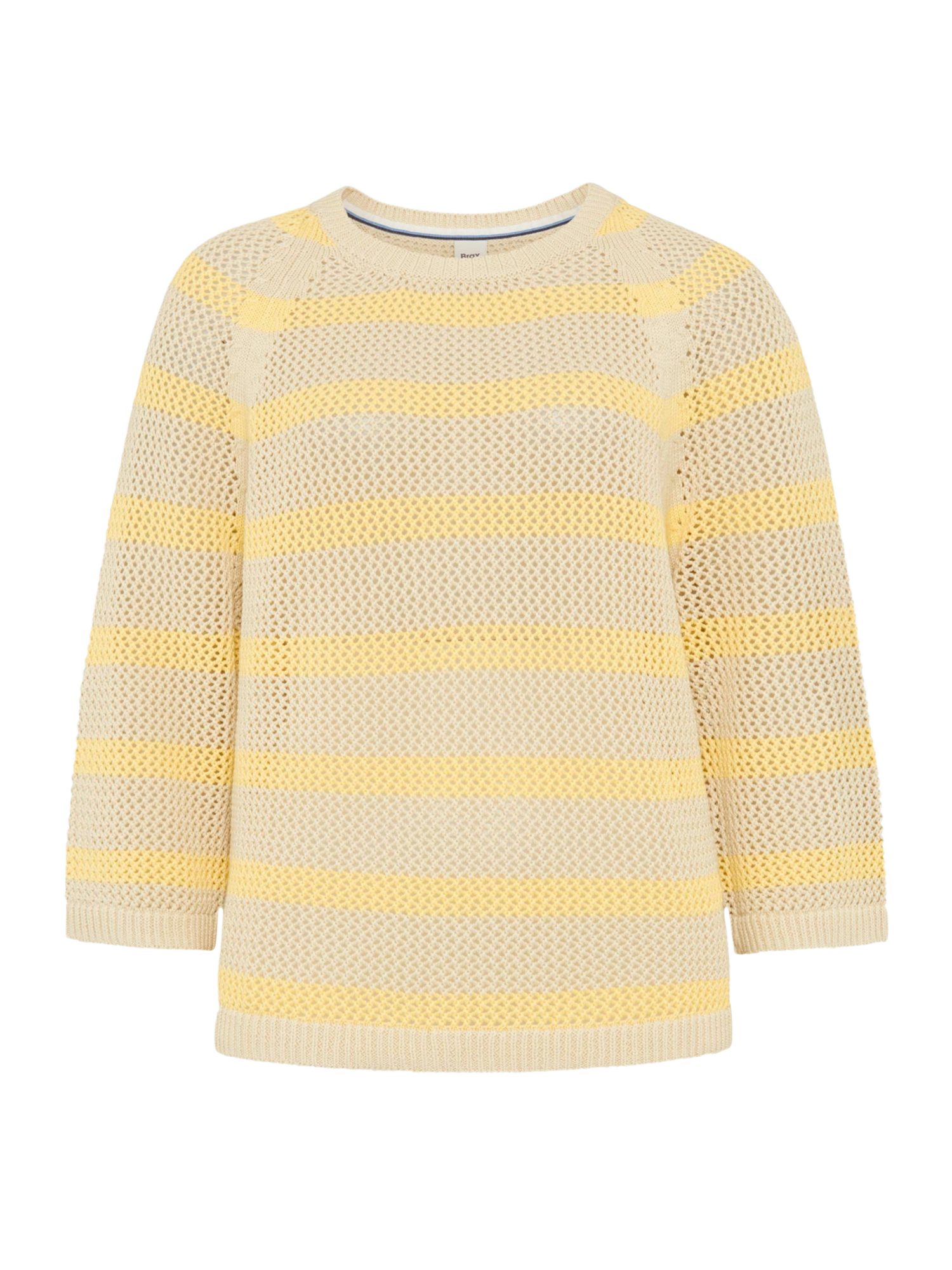 Brax Strickpullover gelb,Casual,Baumwolle,Gestreift,Rundhals,3/4 Arm,Gerade