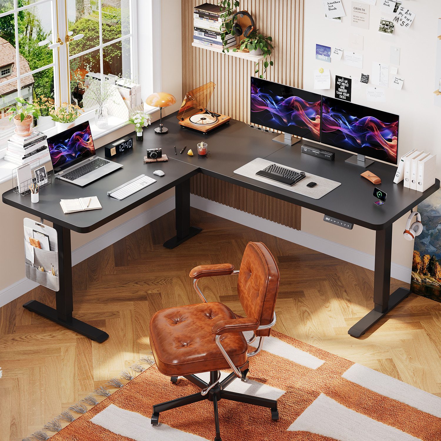 HOMALL Schreibtisch 160 x 140cm Eckschreibtisch Höhenverstellbarer Schreibtisch L Form (20mm dicke Tischplatte Extreme Tragfähigkeit von 100 kg 3-fach Höhenspeicherfunktion)