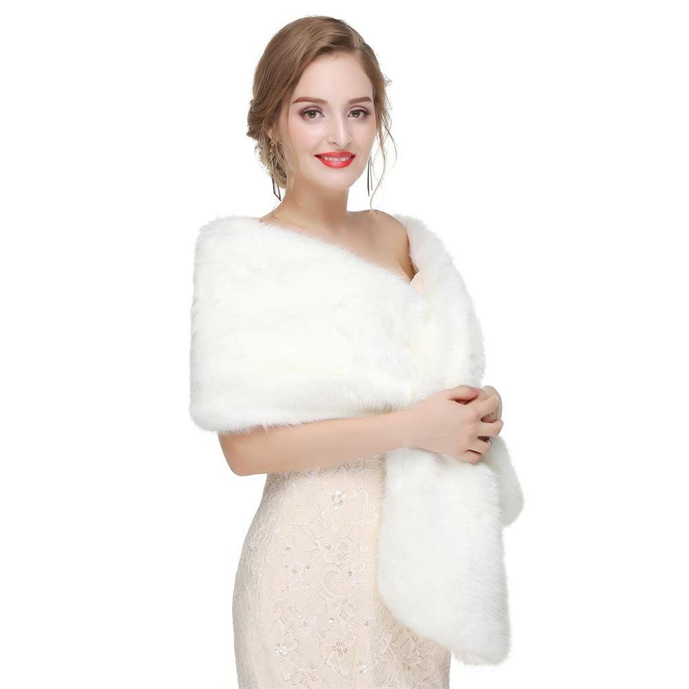 Coonoor Modeschal Damen Brautjacke Brautstola Kunstfell Braut Stola Abendstola, (1-St), Hochzeitstuch Pelzimitat für Abendparty Hochzeitstuch