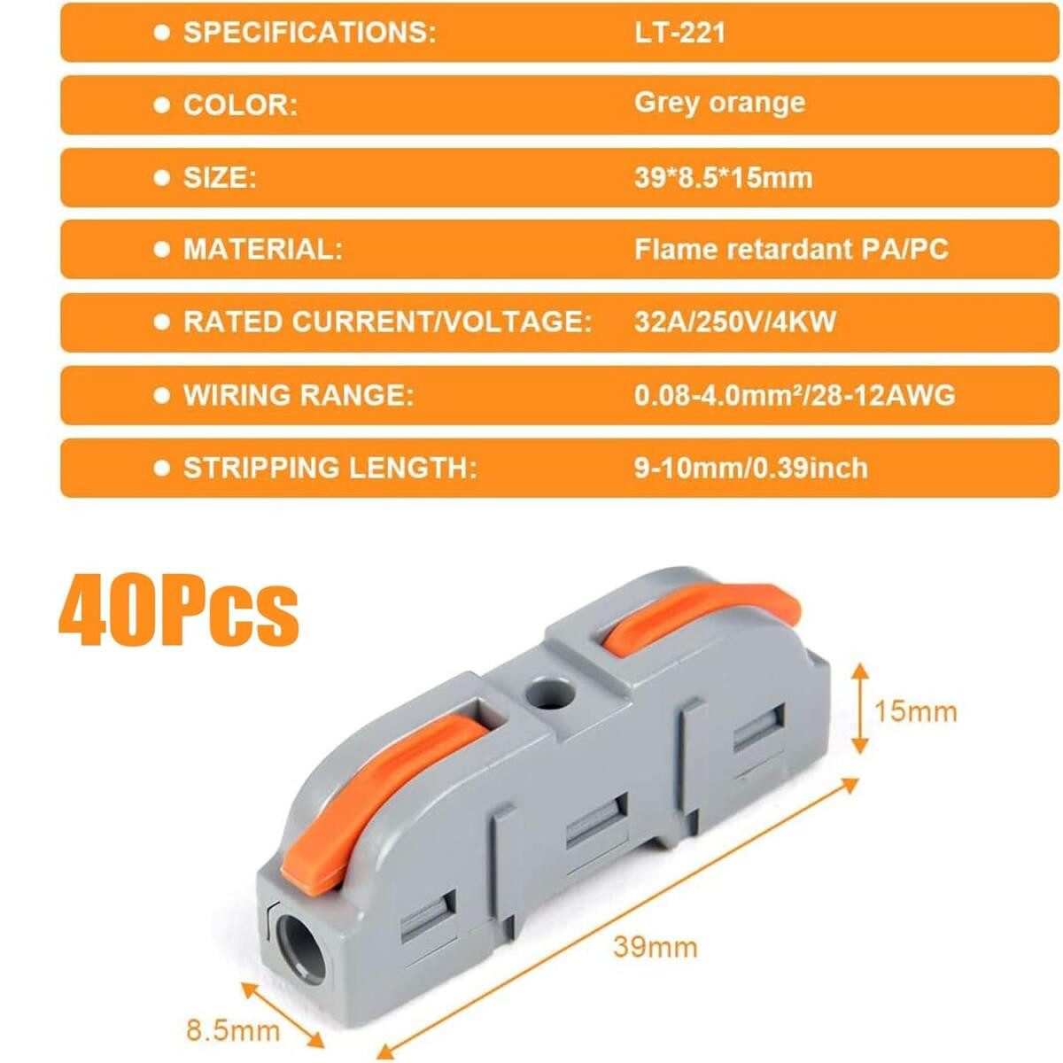 FELIXLEO Verbindungsklemme Klemmen Verbindungsklemme Hebel 4mm² DIY Kabelverbinder, 40-tlg.