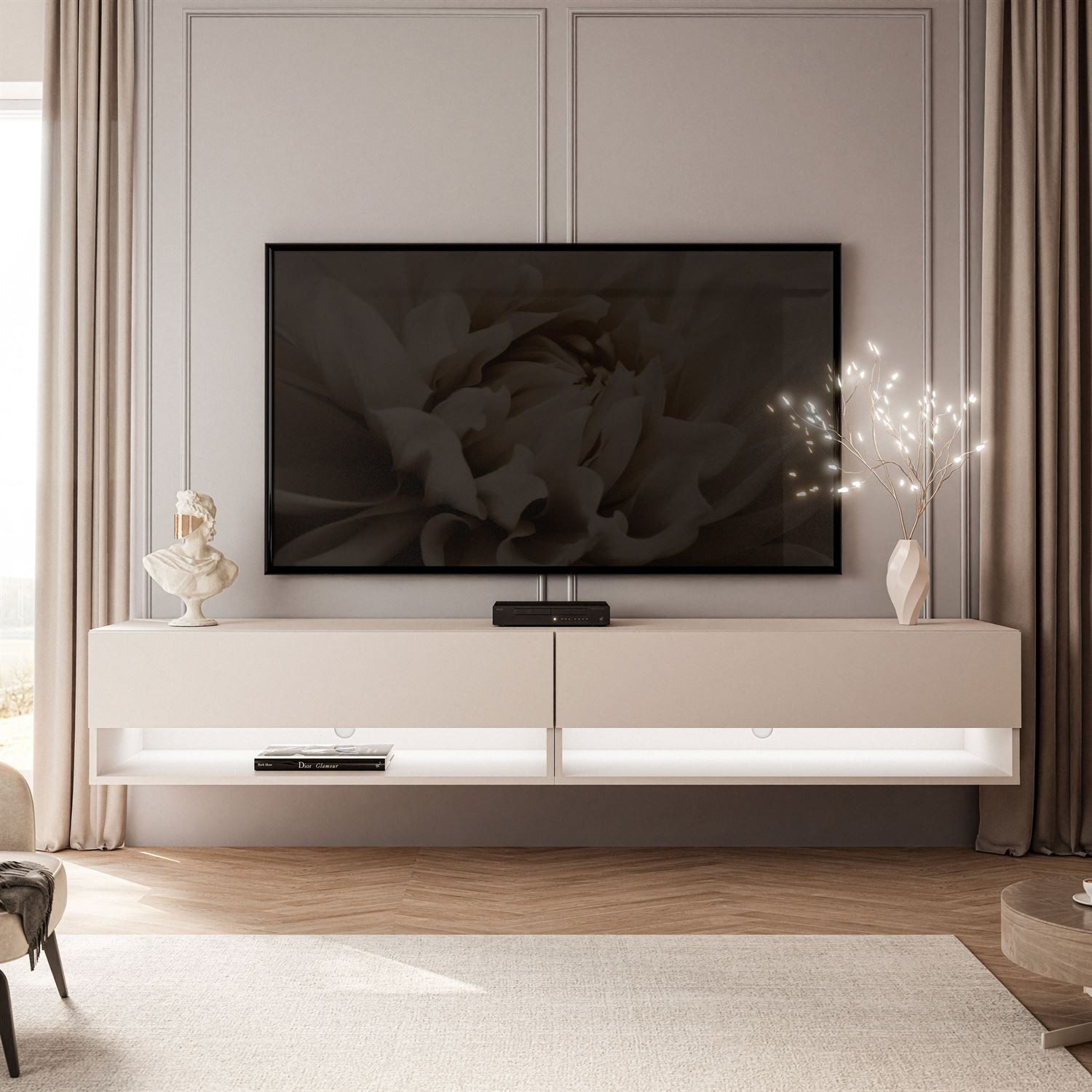 Lookway Lowboard CALANTE 180 cm RTV Hängeschrank mit LED-Beleuchtung, 180x30x35 cm – Bild 3 von 5