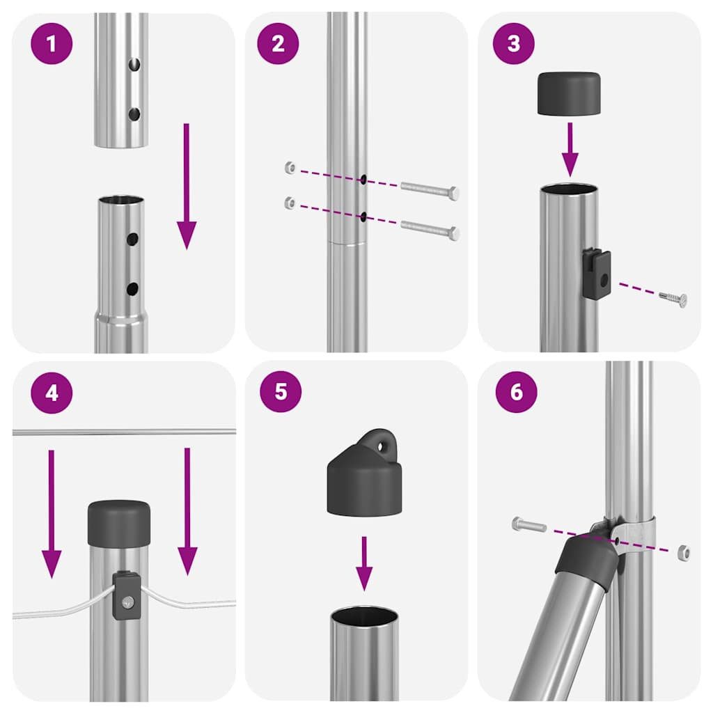 vidaXL Zaunpfosten Zaunpfosten 7 pcs Silber Stahl, (7-St)