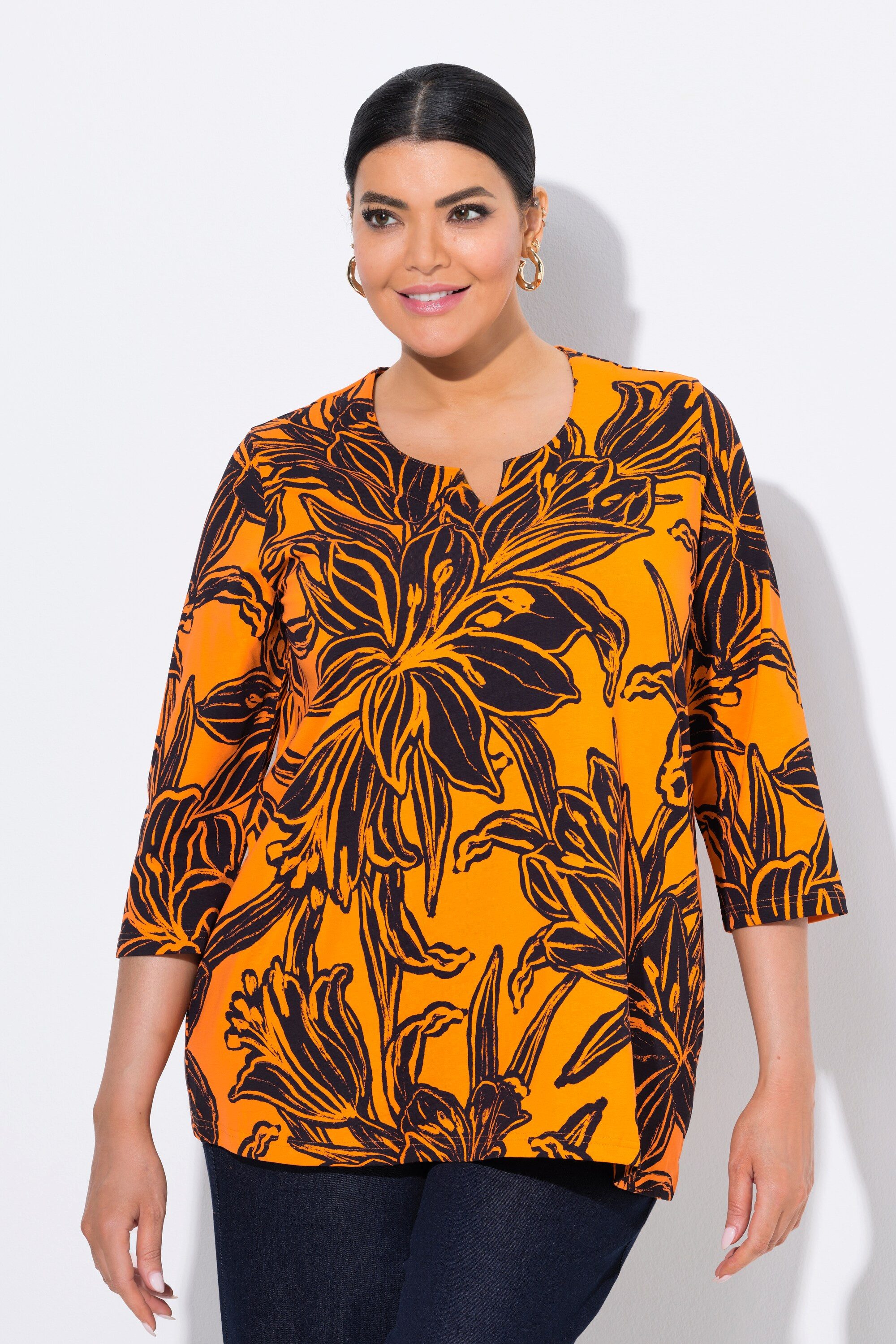 Ulla Popken T-Shirt Shirt Blätter A-Linie günstig online kaufen