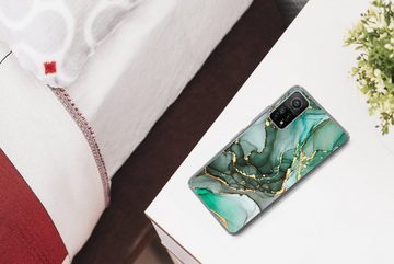 MuchoWow Handyhülle Gold - Marmor - Grün - Luxus - Marmoroptik - Grau, Phone Case, Handyhülle Xiaomi Mi 10T, Silikon, Schutzhülle