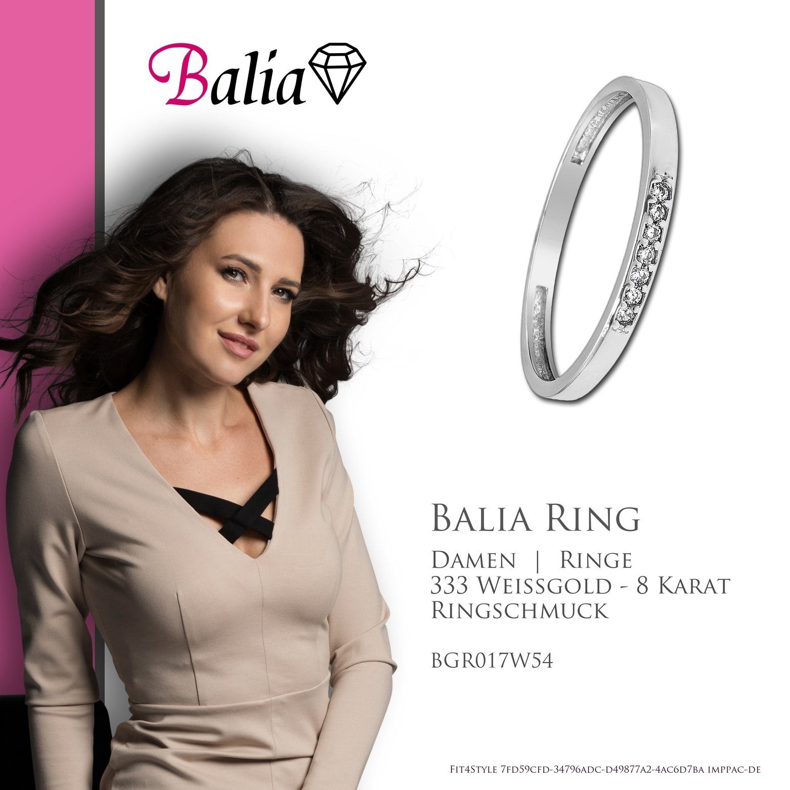 Balia Goldring Weißgold (Fingerring), 7 Balia Gr.54 Damen 8Kt Blatt Zirkonias, Gold - 8 54 (17,2) Ring Damen 333 Karat Ringe