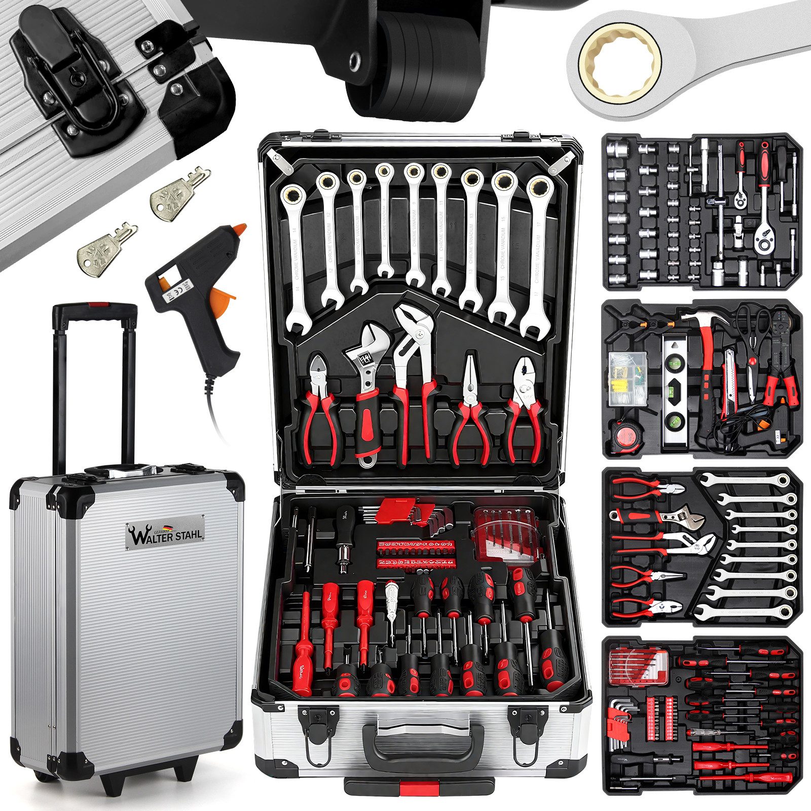 Walter Stahl Germany control Инструментkoffer 409 tlg Инструментset (Set, 409 St., Mit Aluminium-Werkzeugkasten), Chrom-Vanadium Stahl