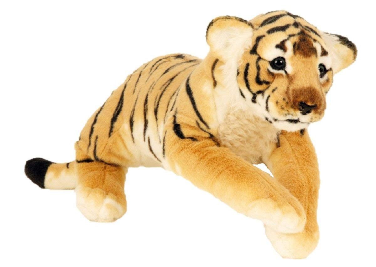 Geschenkestadl Kuscheltier Brauner Tiger – Kuscheltier im Wildlife-Stil in 2 Größen, Formstabiler Kopf weicher Körper braun gestreifte Felloptik