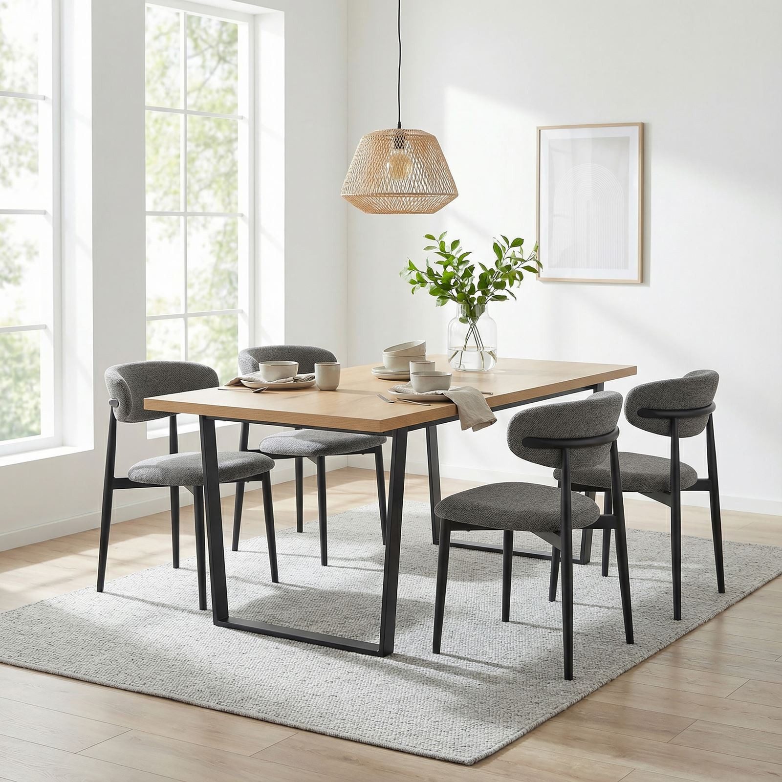 IDIMEX Essgruppe VIDAGO AZUL, (5-tlg), Esstisch mit 4 Stühlen 180x90 cm mit gepolsterten Stühlen Eiche/Grau