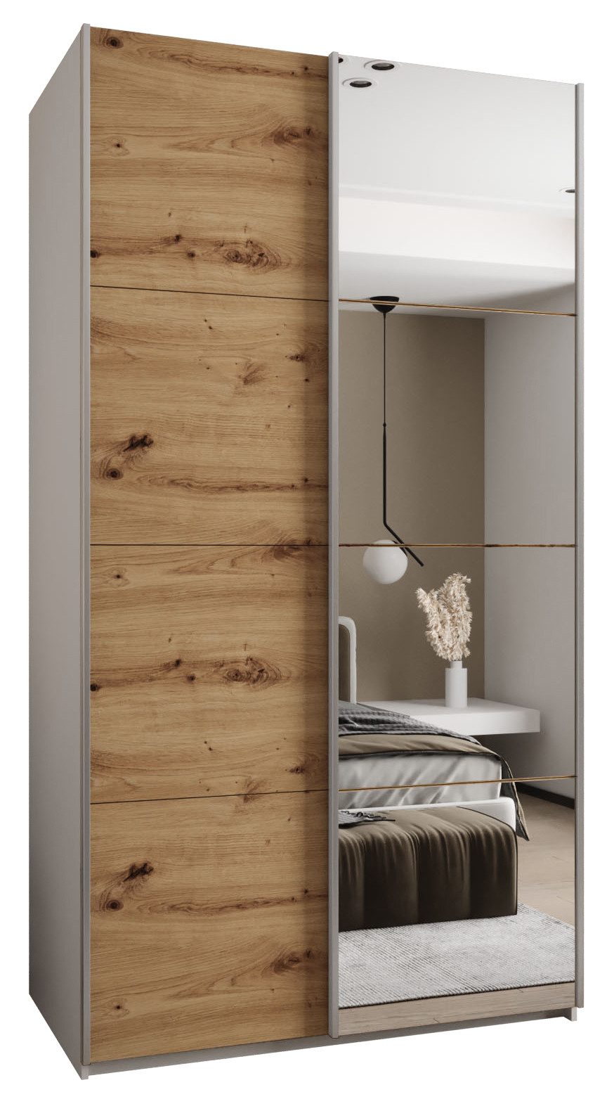 ABIKS MÖBEL Schwebetürenschrank LUX 3 hoher Schlafzimmerschrank - mit Spiegel Kleiderstange, Regalen
