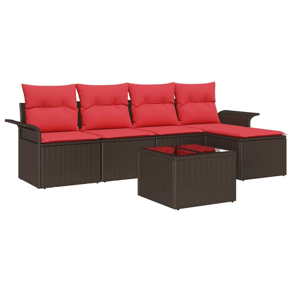 vidaXL Gartenlounge-Set Gartensofa-set mit Speicher 6 pcs Braun Poly-Rattan, (6-tlg)