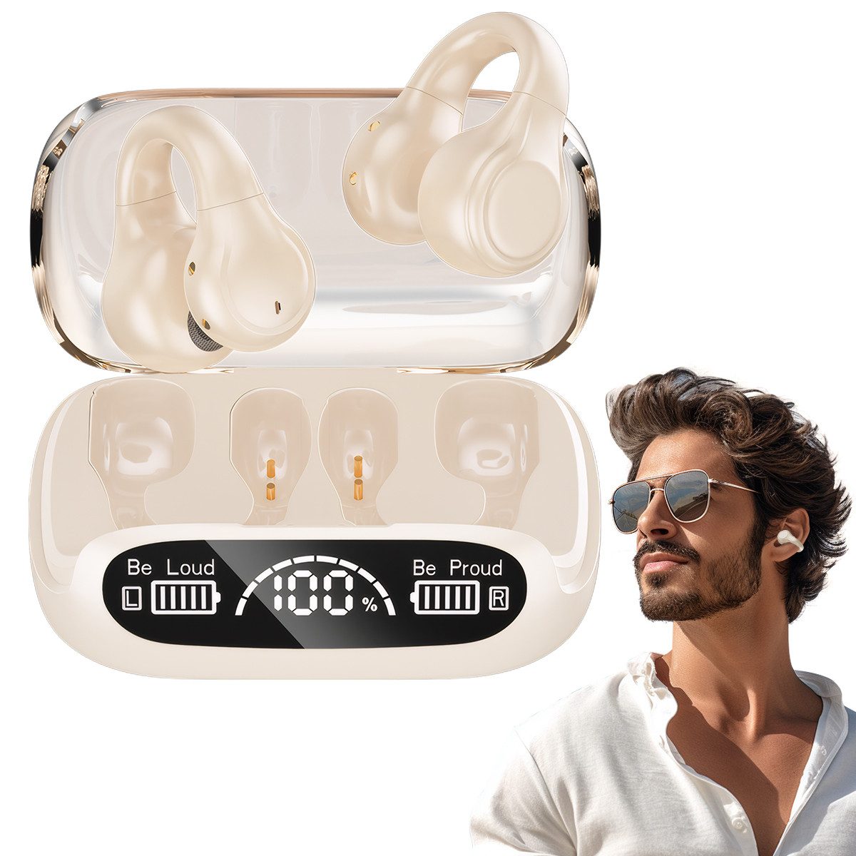 ZEUOPQ Open-Ear-Kopfhörer Clip-on Bluetooth Geräuschreduzierung Wasserdicht Open-Ear-Kopfhörer (Kompatibel mit Bluetooth 5.3 für stabile und verzögerungsfreie Verbindung., Offenes Ohrclip-Design für Komfort und Sicherheit beim Training)