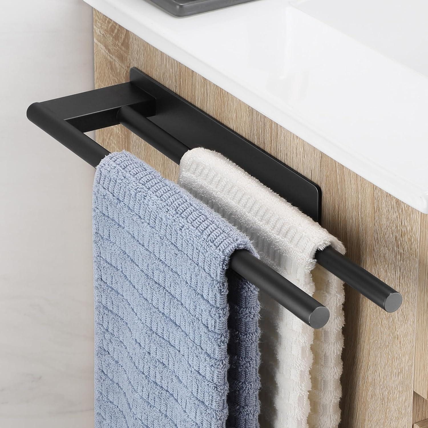 LuxusKollektion Doppelhandtuchhalter Handtuchhalter Edelstahl Selbstklebend Doppelt Schwarz Matt Doppelter