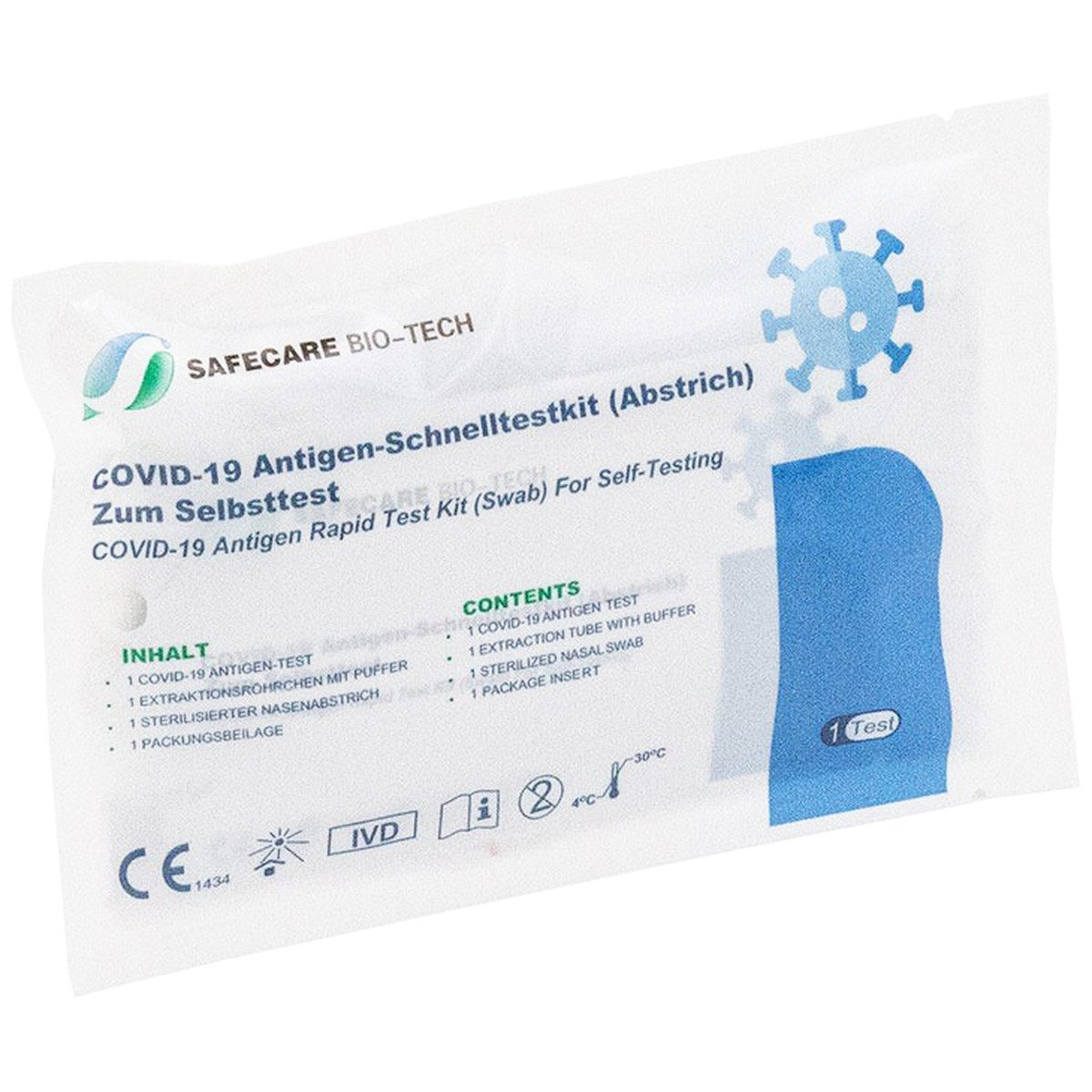 Safecare Bio-Tech PSA-Schnelltest Safecare Laien 1er Nasal Test mit CE 1434 - Antigen Test Covid-19 - Ei