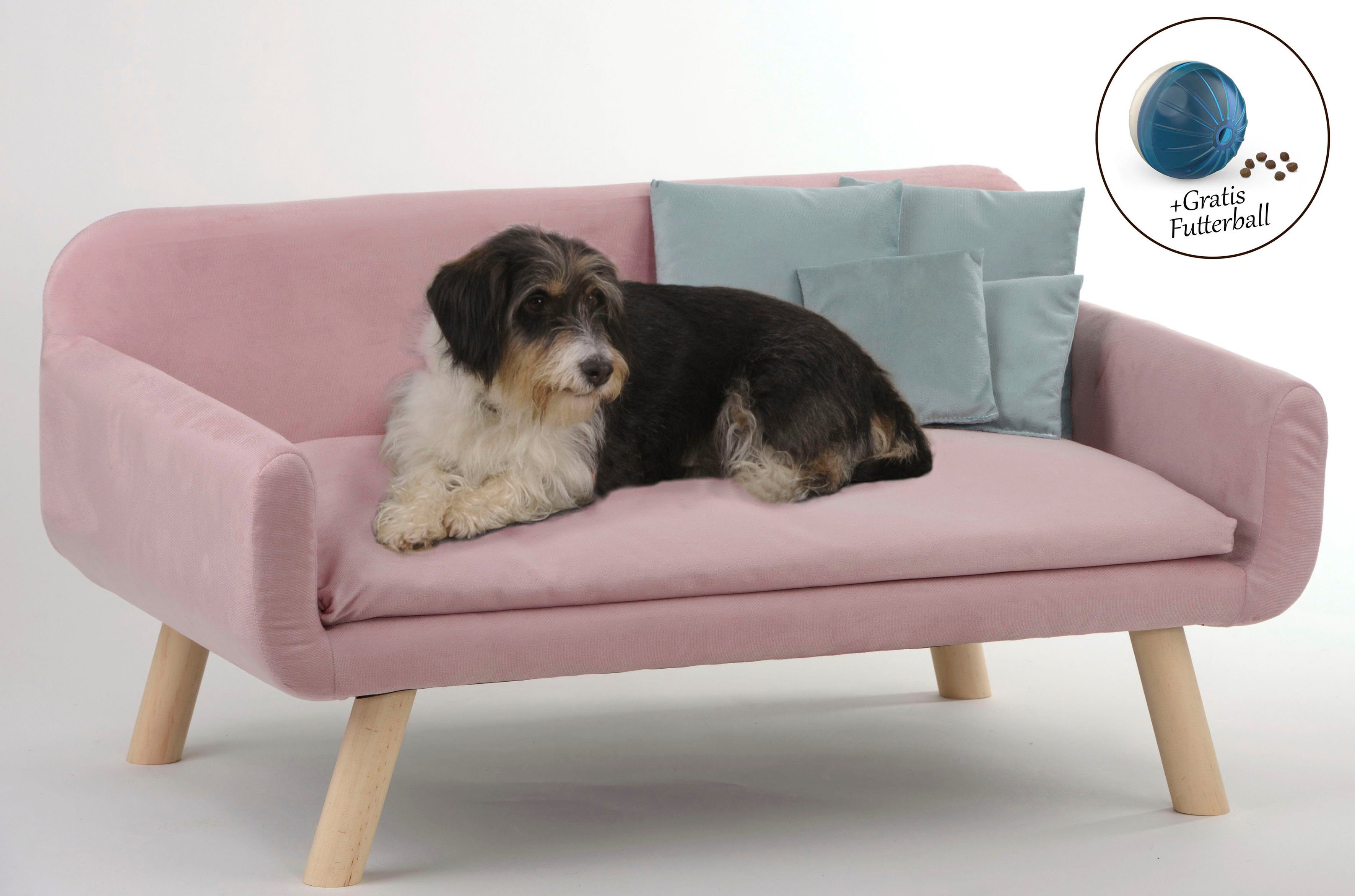 Polyester, inkl. gratis Cora, ABUKI Futterball Dekokissen, rosa LxBxH: 57x103x50 Tiersofa cm, 2