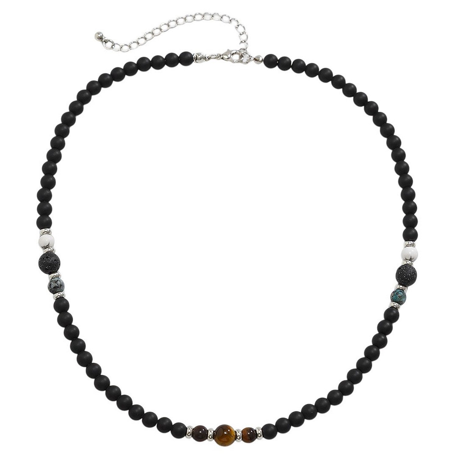 Perlenkette Schwarz Naturstein 48 cm Perlen Stein Herren