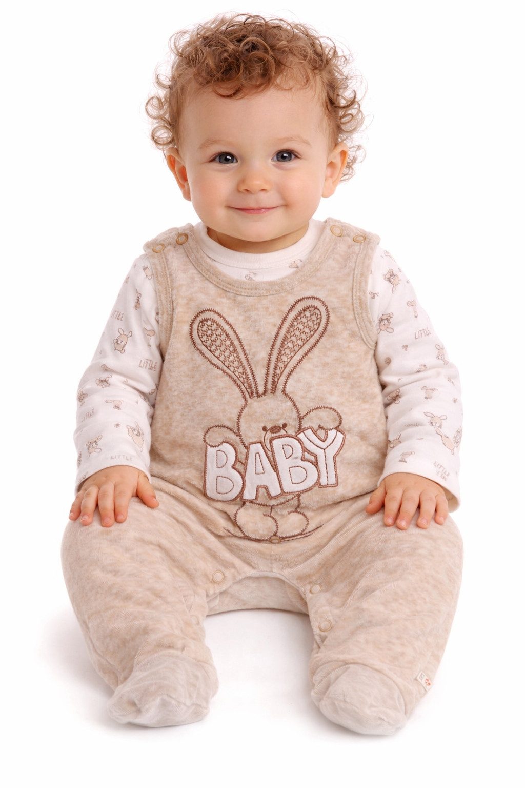 Strampler Stramplerhose und Shirt 2tlg Set Baby Anzug in Beige mit Hasen