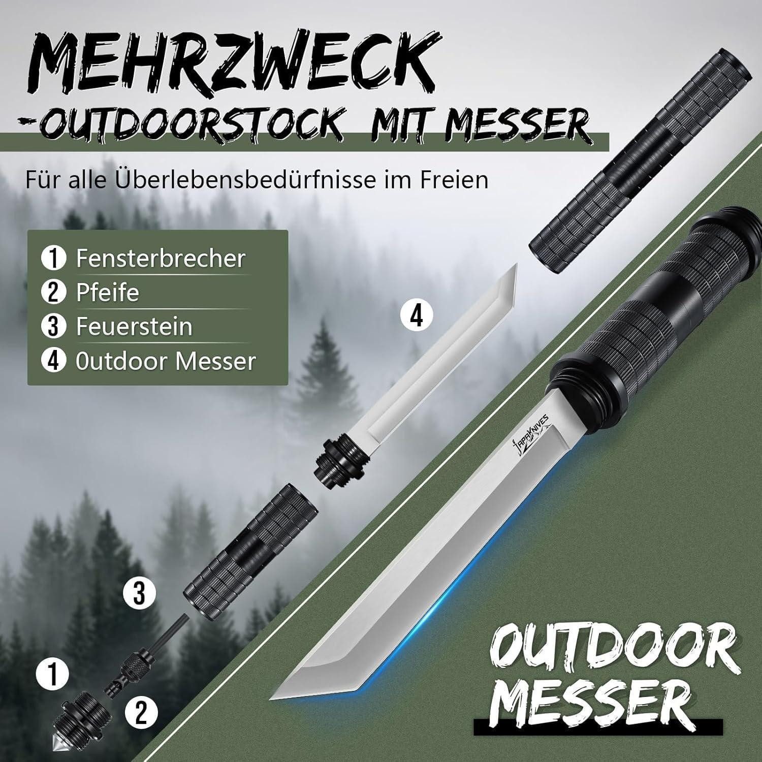 LuxusKollektion Survival Knife Messer Feststehend 5in1 Jagdmesser D2 Stahl Bushcraft Tanto Messer