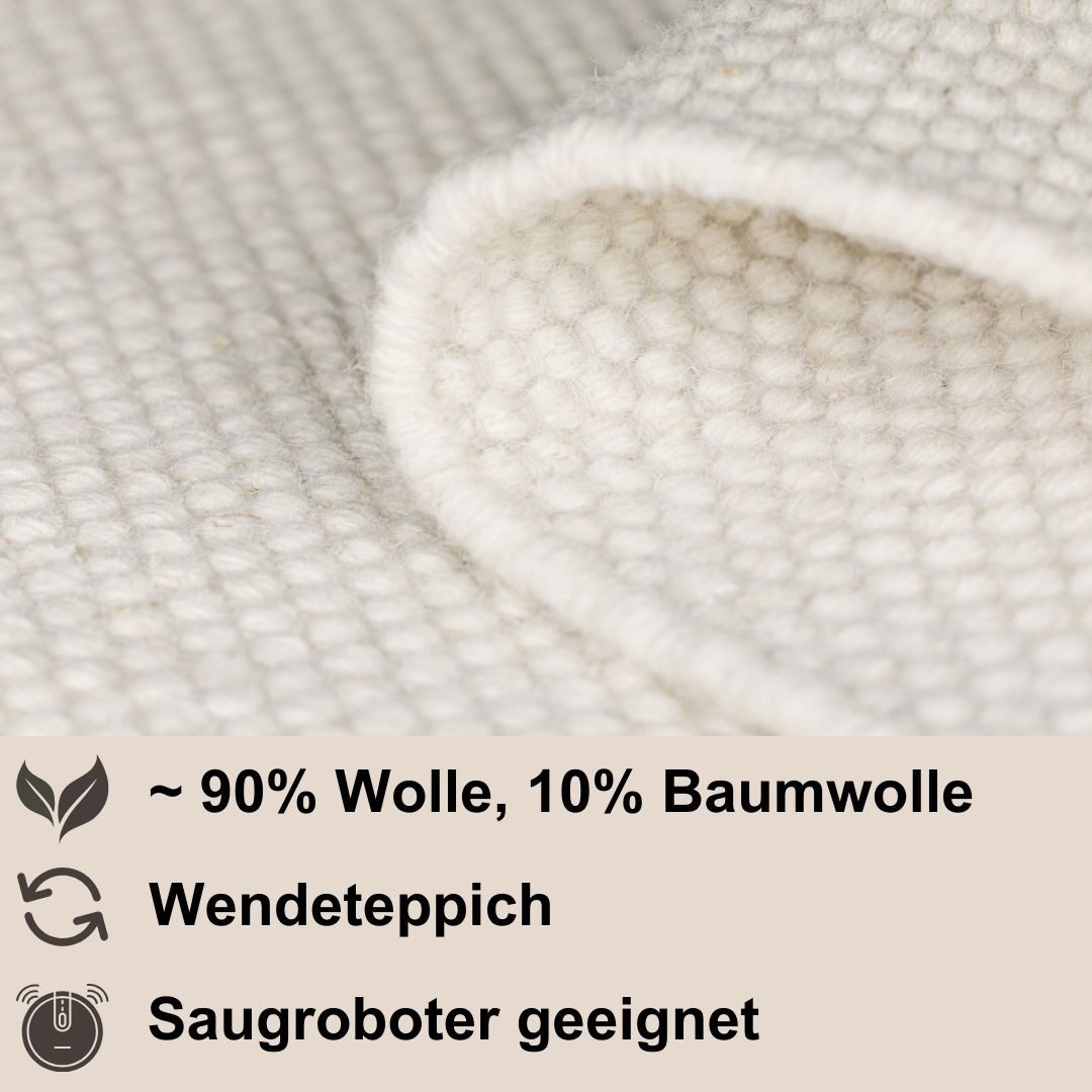 Myflair Möbel & Accessoires Wollteppich WOOLY DREAM, handgewebt, rechteckig, Höhe: 10 mm, reine Wolle, Uni Farben, Wendeteppich, auch in rund & als Läufer – Bild 5 von 5