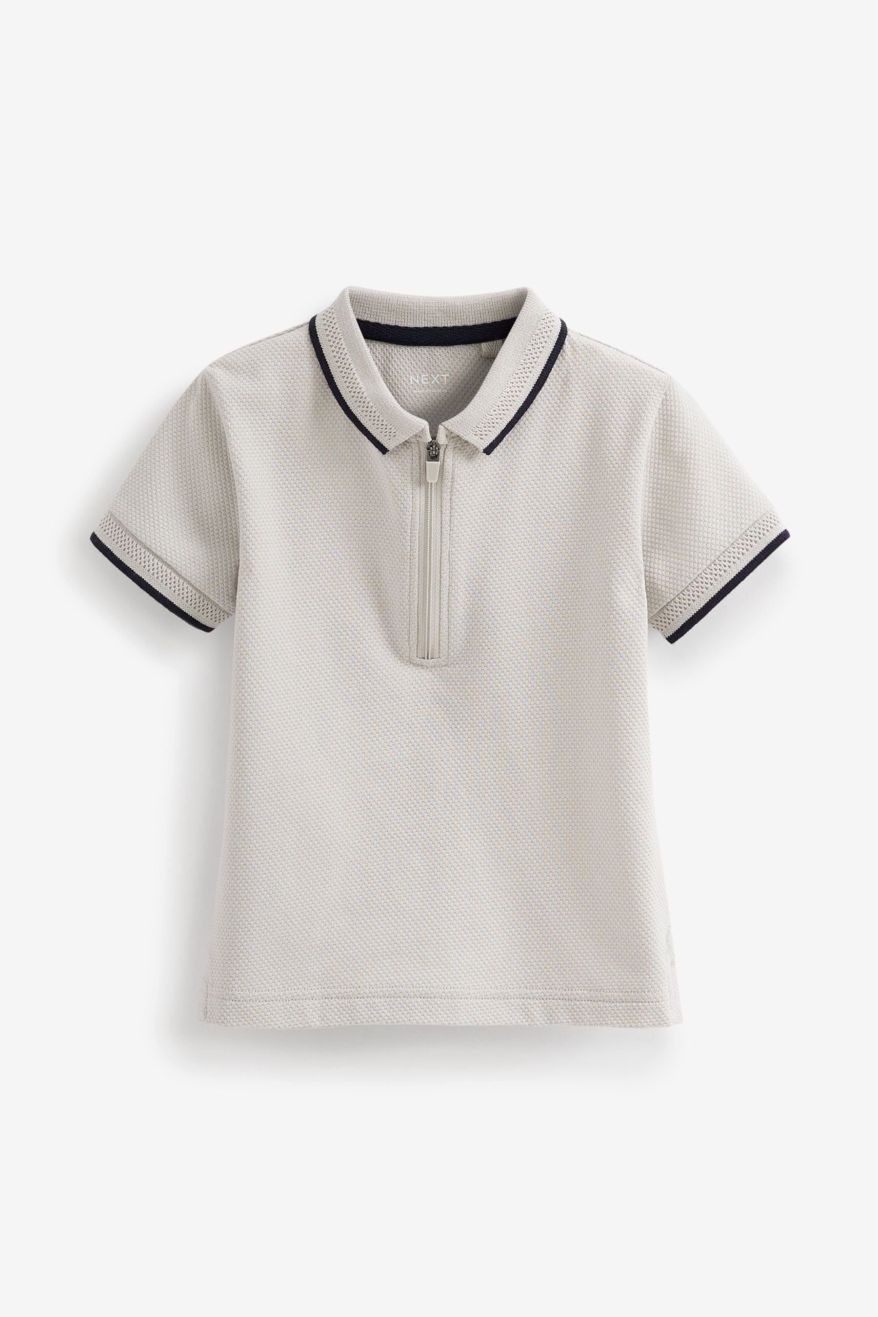 Next Poloshirt Grey (1-tlg) Kurzärmeliges Polohemd Textured Reißverschluss mit