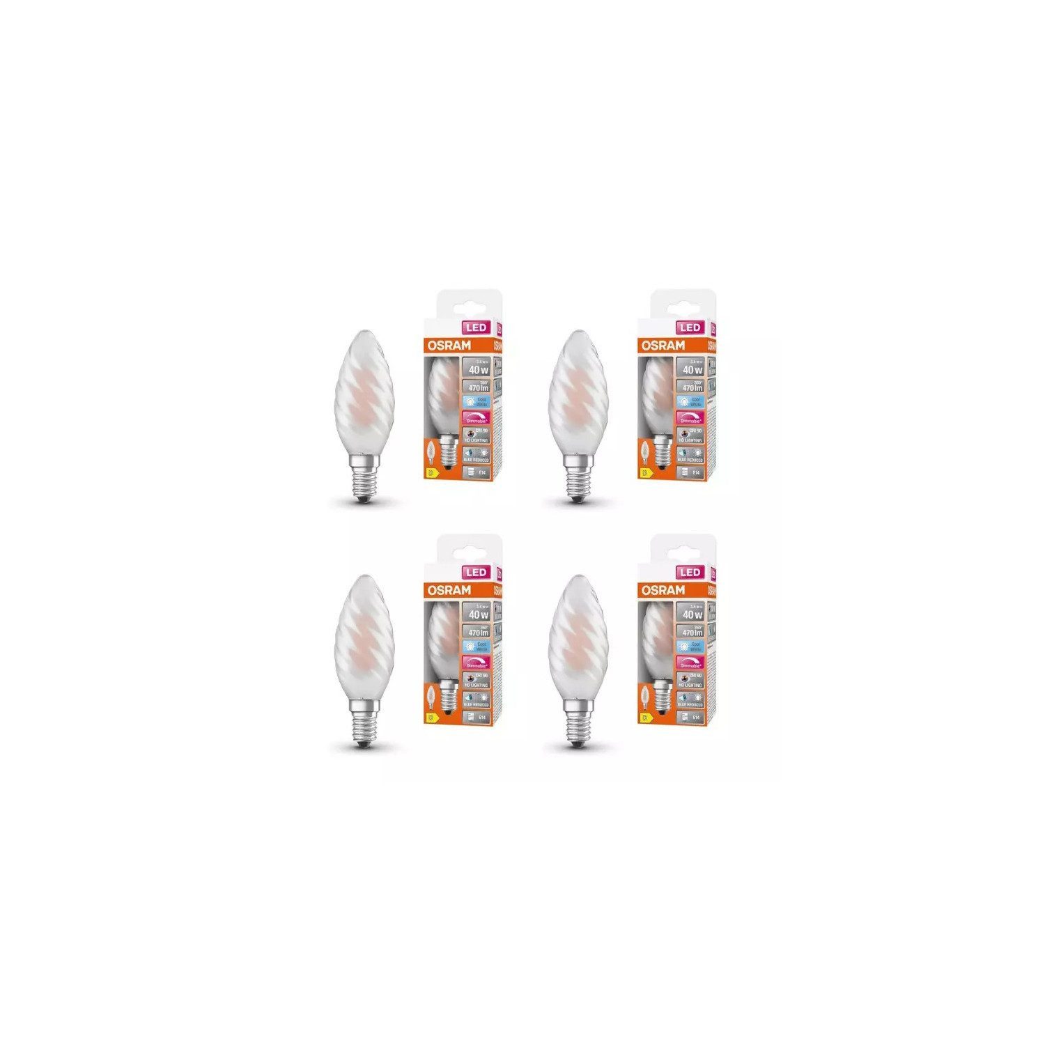 Osram LED-Leuchtmittel [4ER] LED Kerze Lampe CRI90, E14, 4 St., Kaltweiß Glühbirne