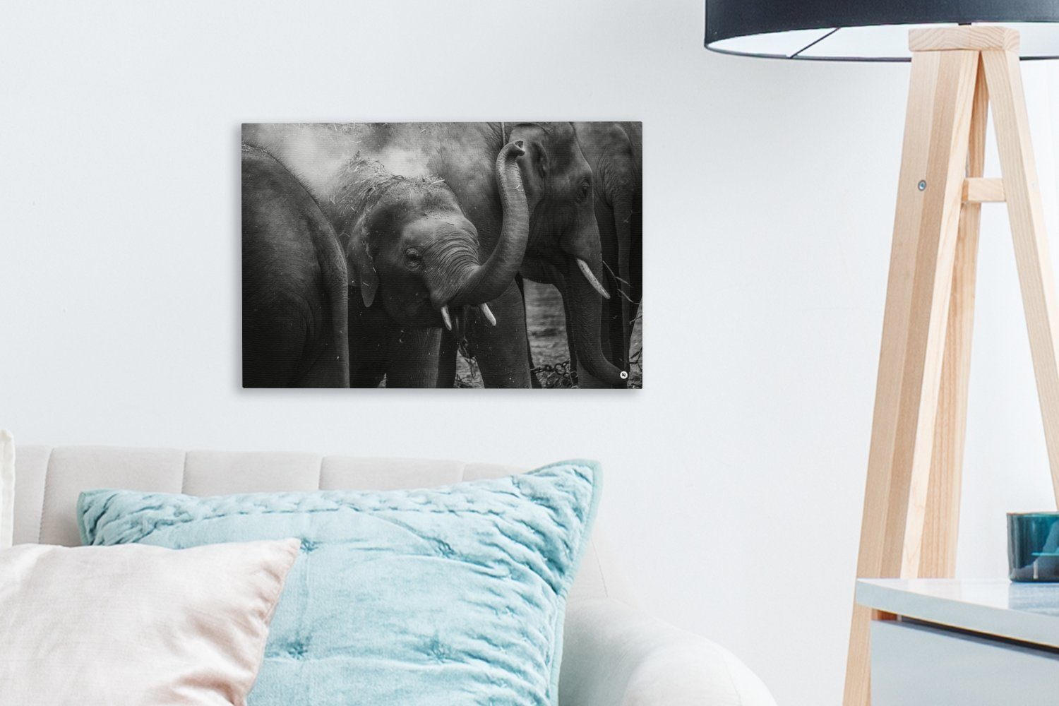 Tiere, St), Wandbild cm Indien - Aufhängefertig, Wanddeko, Leinwandbild OneMillionCanvasses® Elefant (1 - Leinwandbilder, 30x20