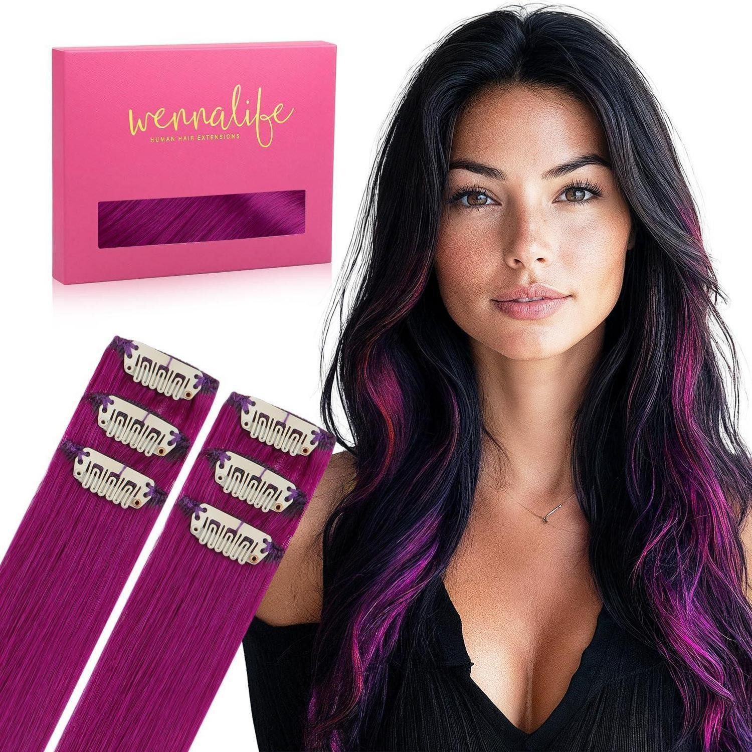 LuxusKollektion Echthaar-Extension Haarverlängerung Clip in Echthaar Remy 50cm 30g 6pcs Violett