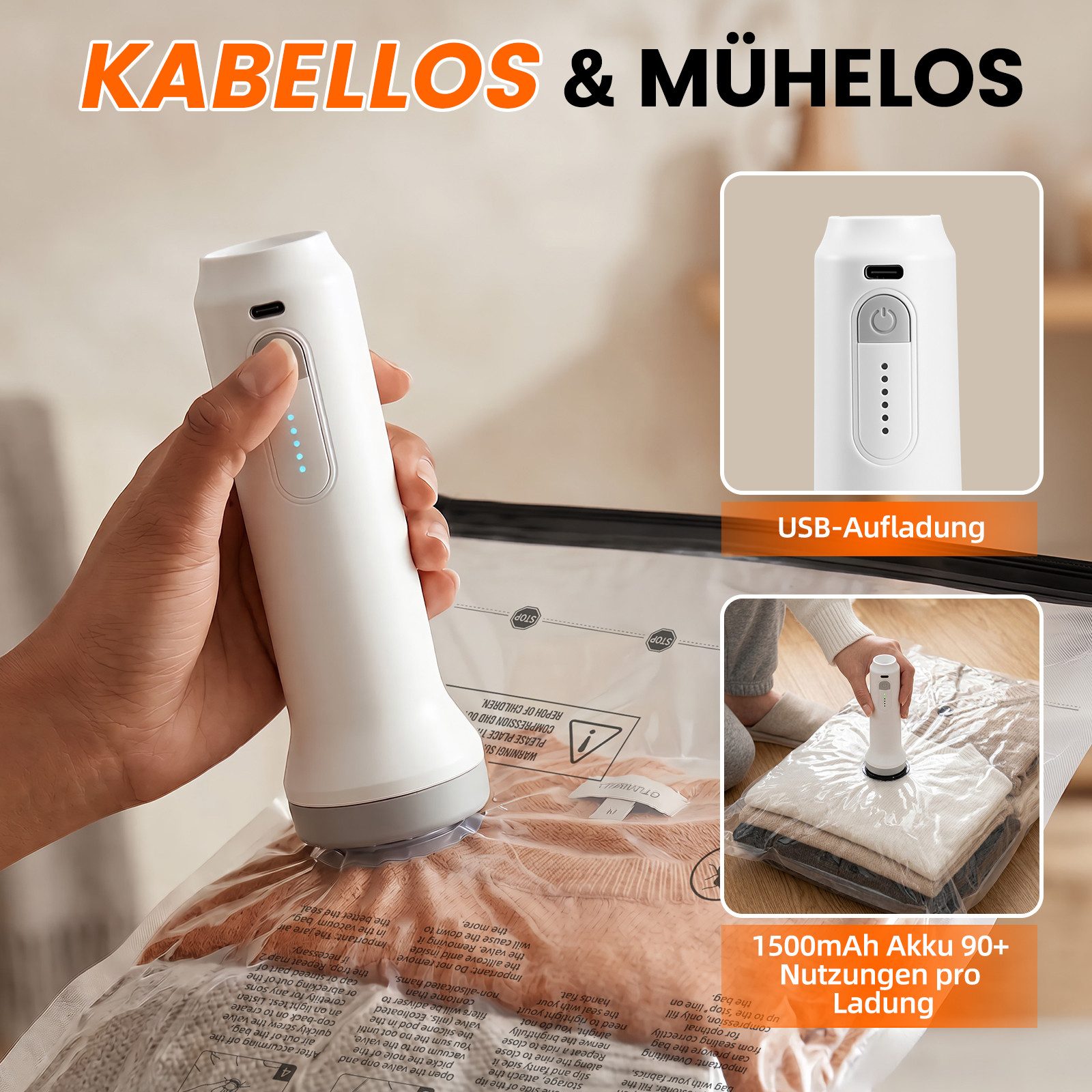 Bundviel Kofferorganizer Vakuumbeutel für Kleidung mit kabelloser Vakuumpumpe 13 Stück (Set, 12-tlg), 4 Größen ideal für Kleidung, Handgepäck und ordentliches Packen