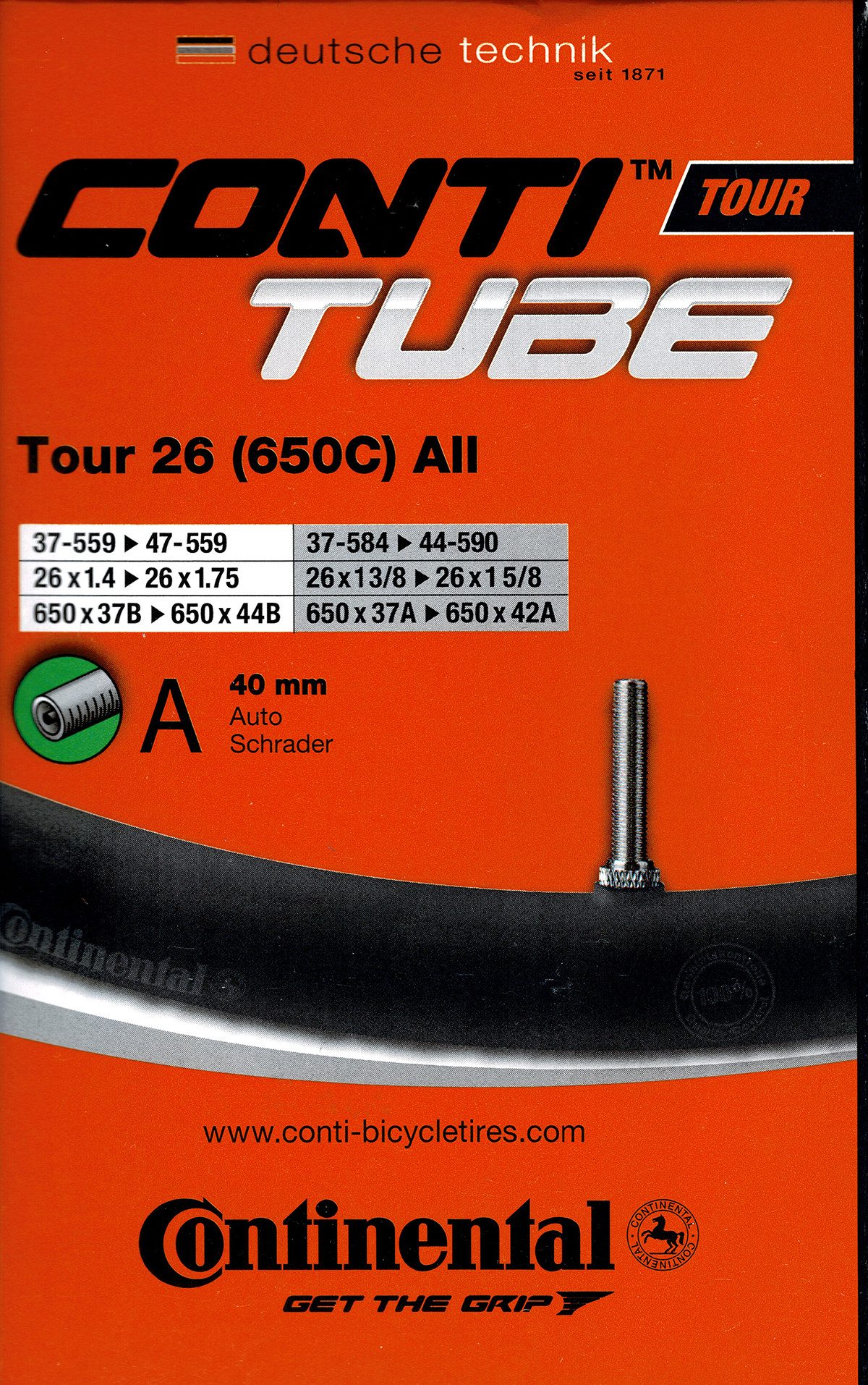 CONTINENTAL Fahrradschlauch Continental Tour 26 all Schlauch 26 Zoll AV (37/47-559/597) AV 40mm, 1,50, 1 5/8, 1,75, 1,40, 1 3/8, 1,60, 1,25, 1,35
