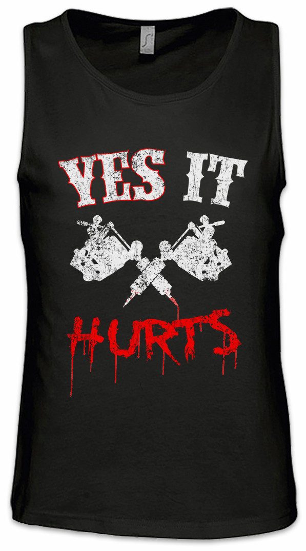 Urban Backwoods Tanktop Yes It Hurts Tattoo Machines Ärmelloses T-Shirt Tätowiermaschine Gun Artist Tätowierer Studio
