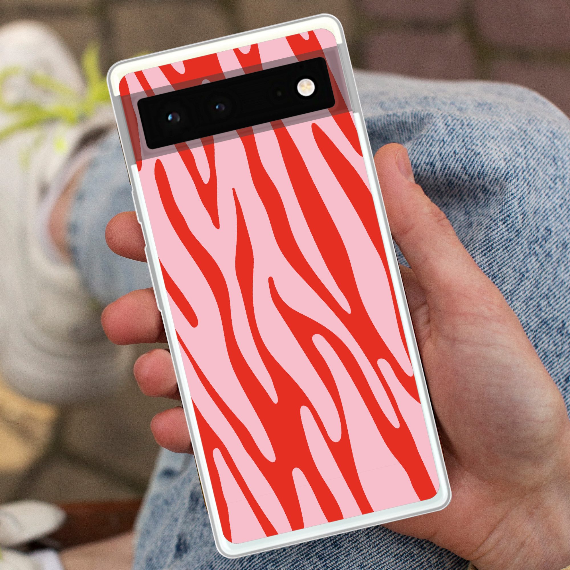MuchoWow Handyhülle für Google Pixel 6 Zebramuster - Rosa - Rot - Tiermuster, Handy Case, Silikon, Bumper Case Dünn