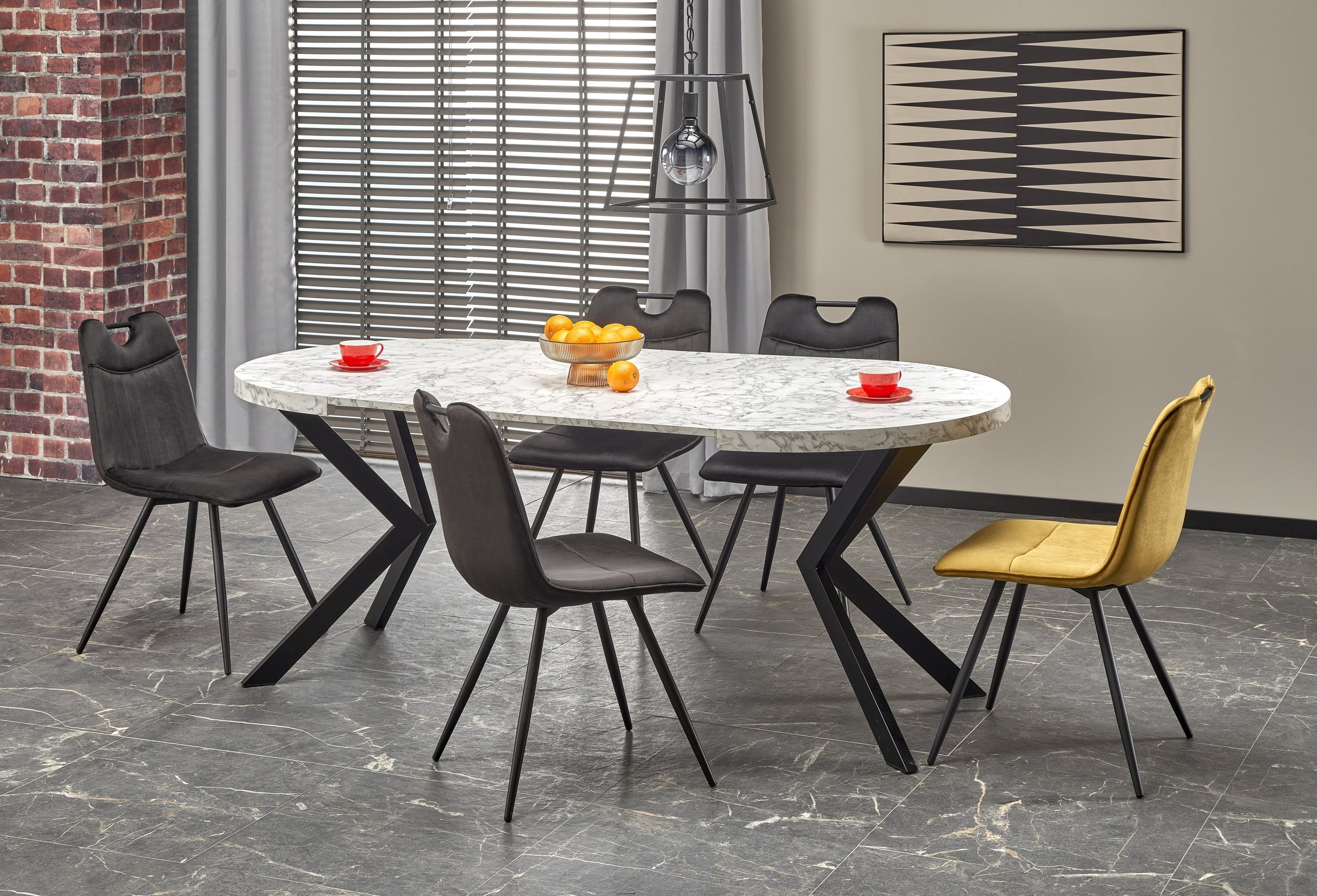 designimpex Esstisch Design Tisch rund HA-222 Marmor Weiß - Schwarz ausziehbar 100 - 250 cm Marmor Weiß - Schwarz matt