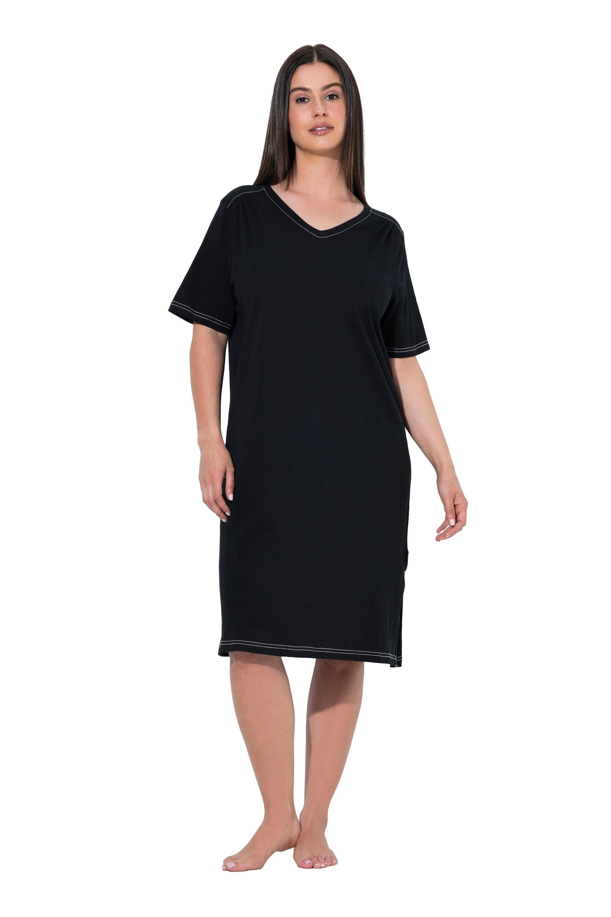 Ulla Popken Bigshirt Bigshirts 2er-Pack Blätter/uni V-Ausschnitt