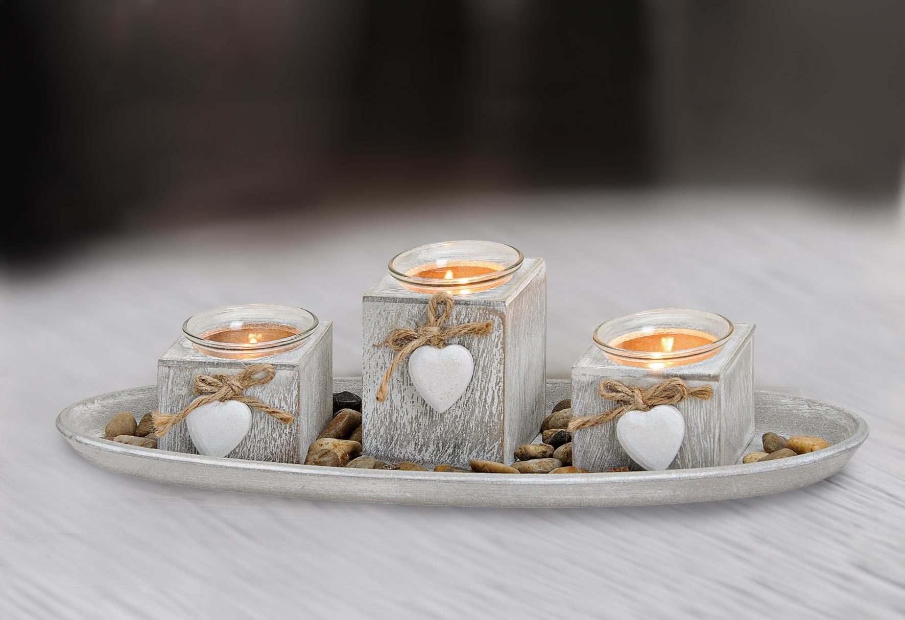 Spetebo Kerzentablett Teelichthalter Deko Set 8-teilig - shabby weiß (Set, günstig online kaufen