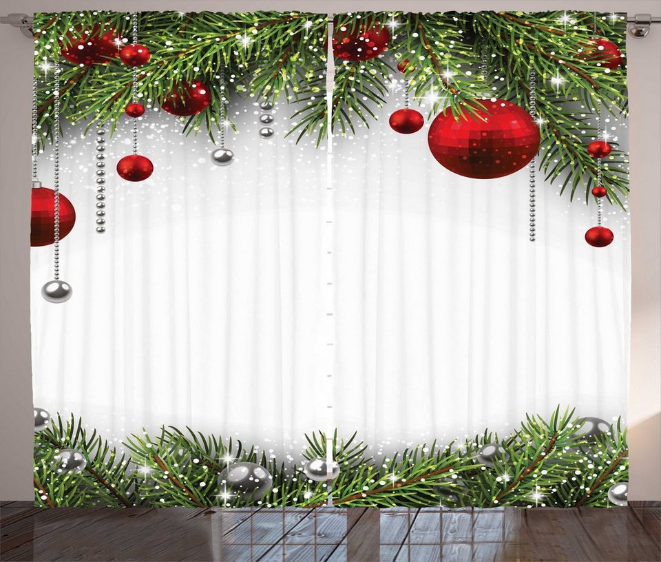 Gardine Schlafzimmer Kräuselband Vorhang mit Schlaufen und Haken,  Abakuhaus, Weihnachten Baulbes Noel Baum