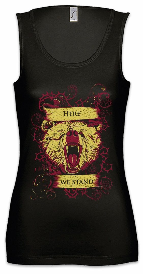 Tanktop Here We Stand Ärmelloses Damen T-Shirt Affe Cowboy Hut Stern Star