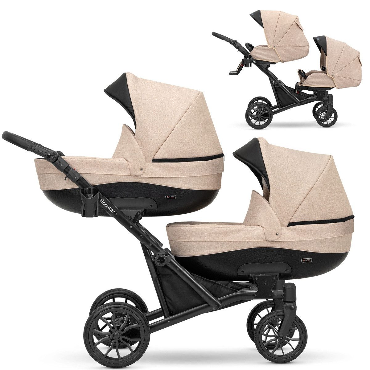 KUNERT Zwillings-Kombikinderwagen Kunert 2 in1 BOOSTER Graphite Zwillingskinderwagen, Zertifiziert von TUV NORD und ZETOM, EN 1888-1:2018 konform