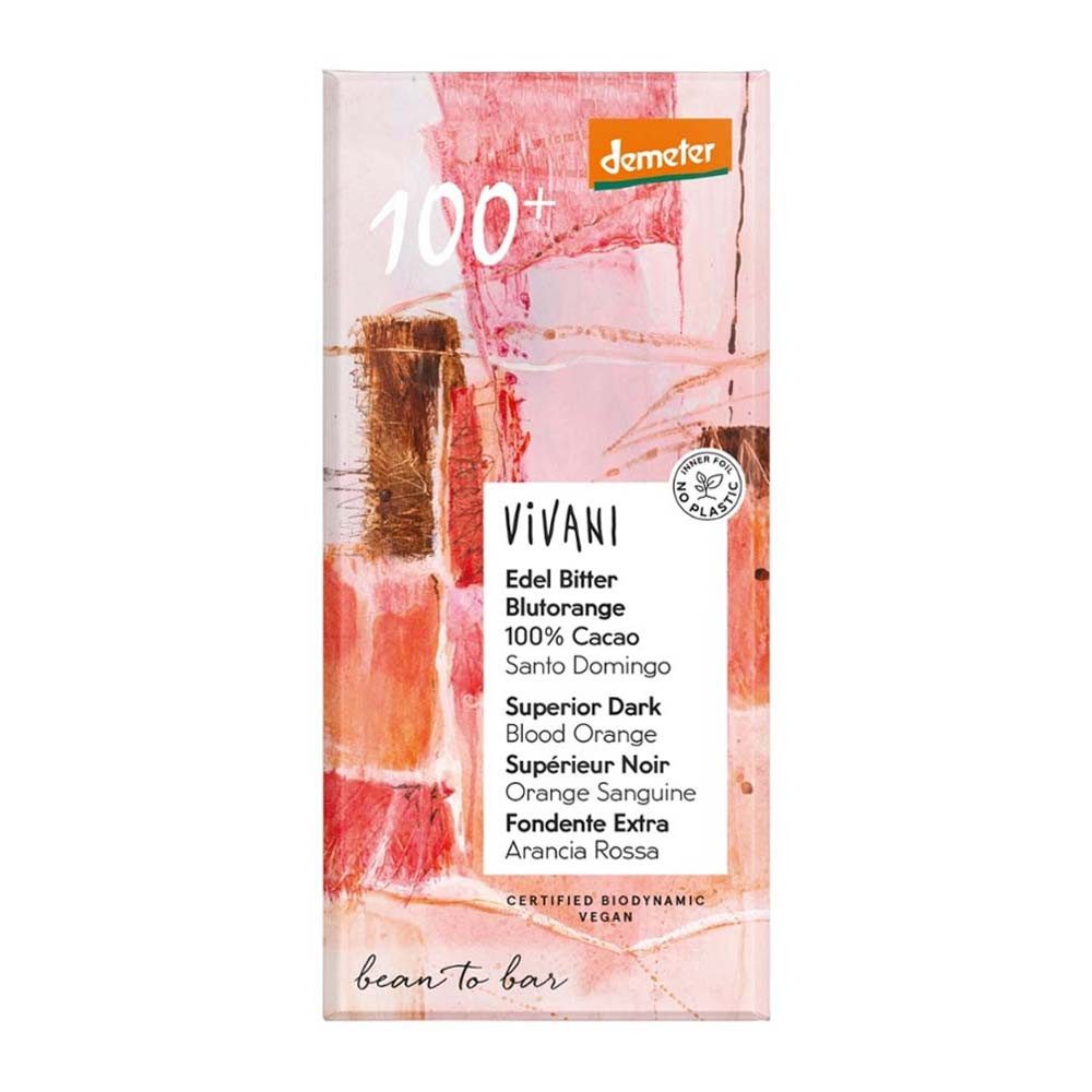 Vivani Süßigkeit Edelkakaotafel - Edel Bitter Blutorange 100% Cacao 90g