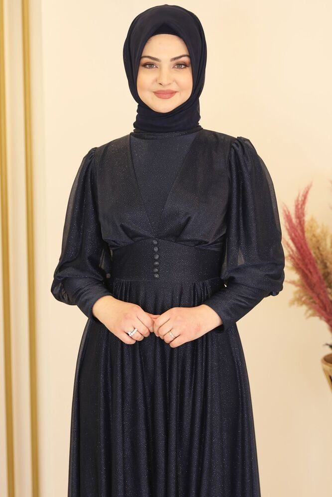 fashionshowcase Abendkleid Elegantes Glitzerndes Tüllkleid - Hijab Kleid Modest Fashion Schimmernder Stoff